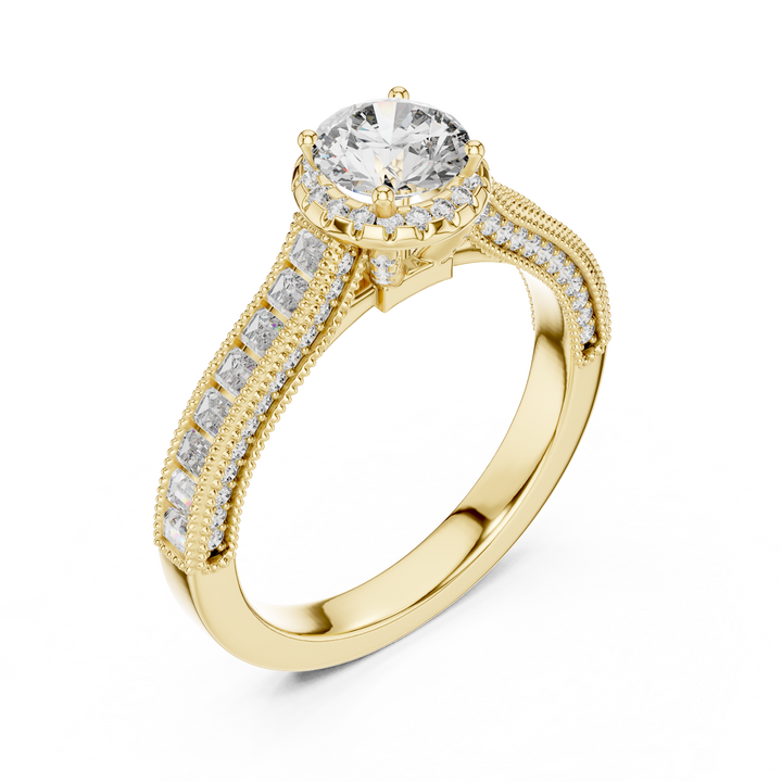 Round Solitaire Engagement Ring with Channel & U-Cut Accent Shank