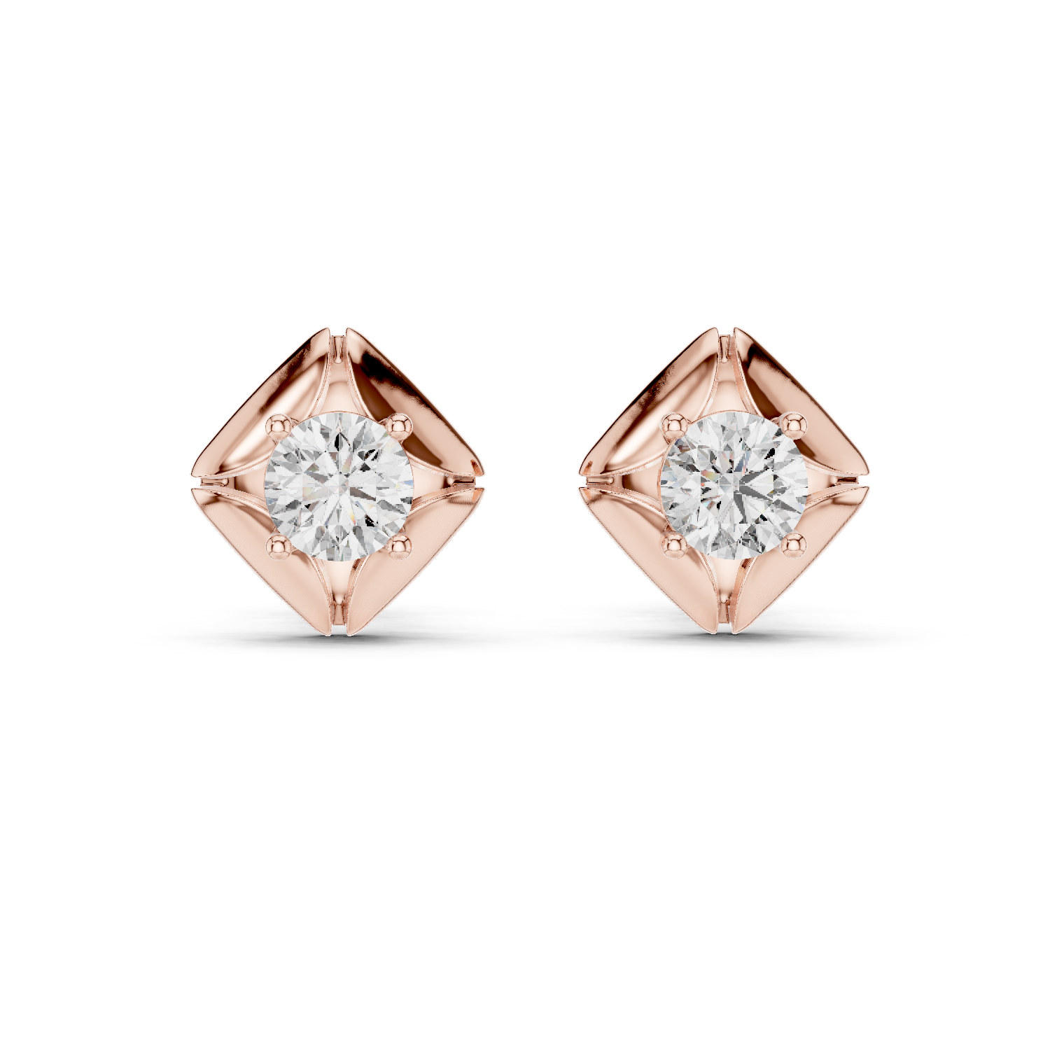 Bold Cushion Frame Solitaire Round Cut Diamond Stud