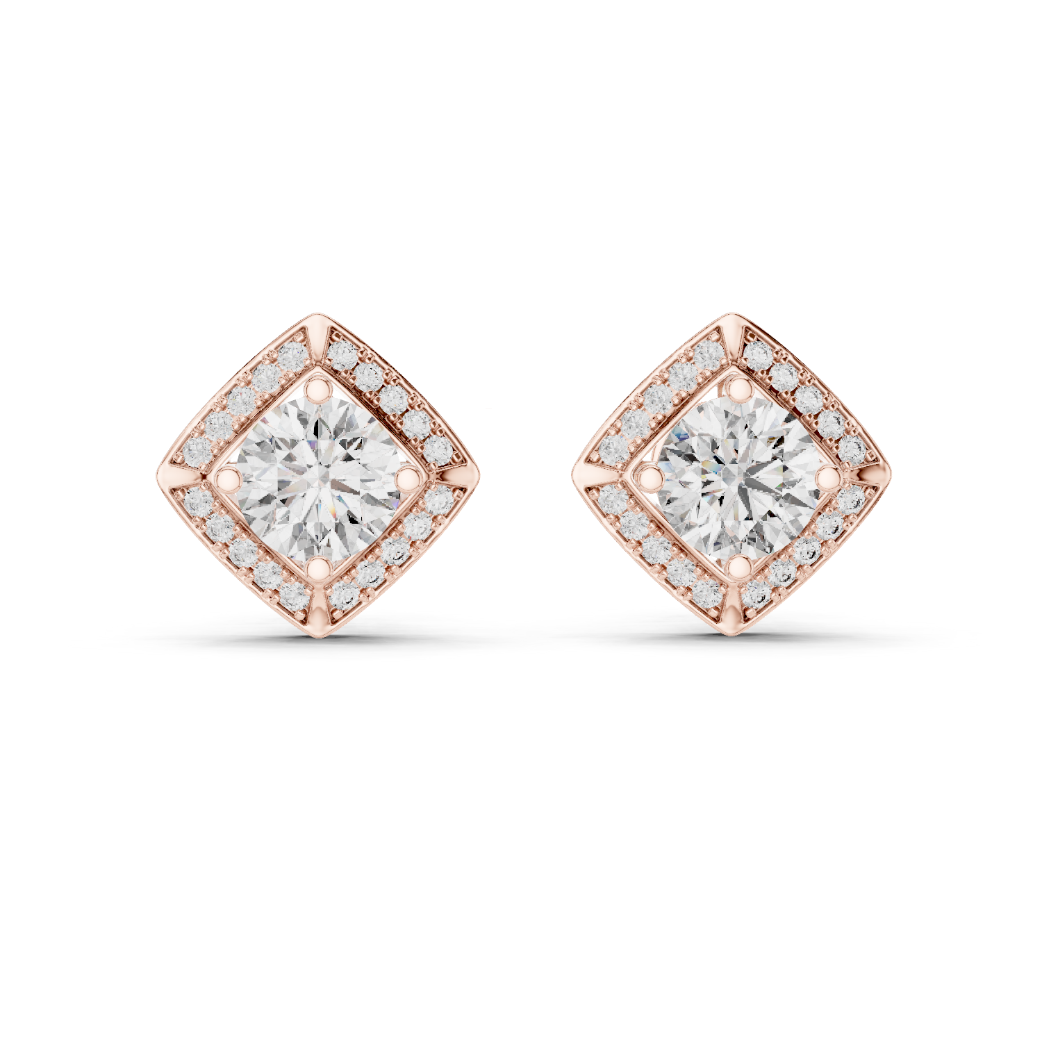 Square Cushion Halo Diamond Stud