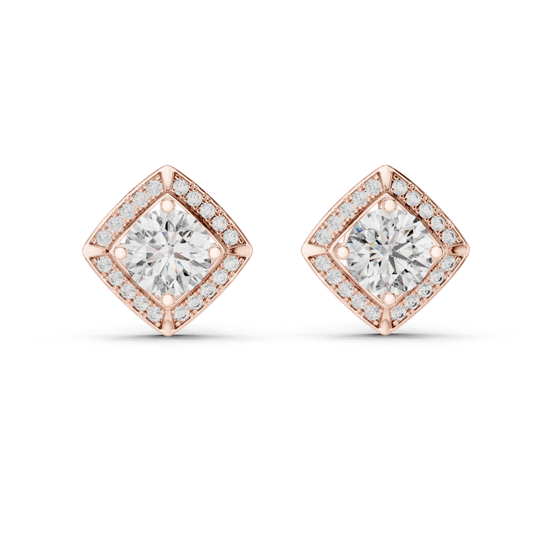 Square Cushion Halo Diamond Stud
