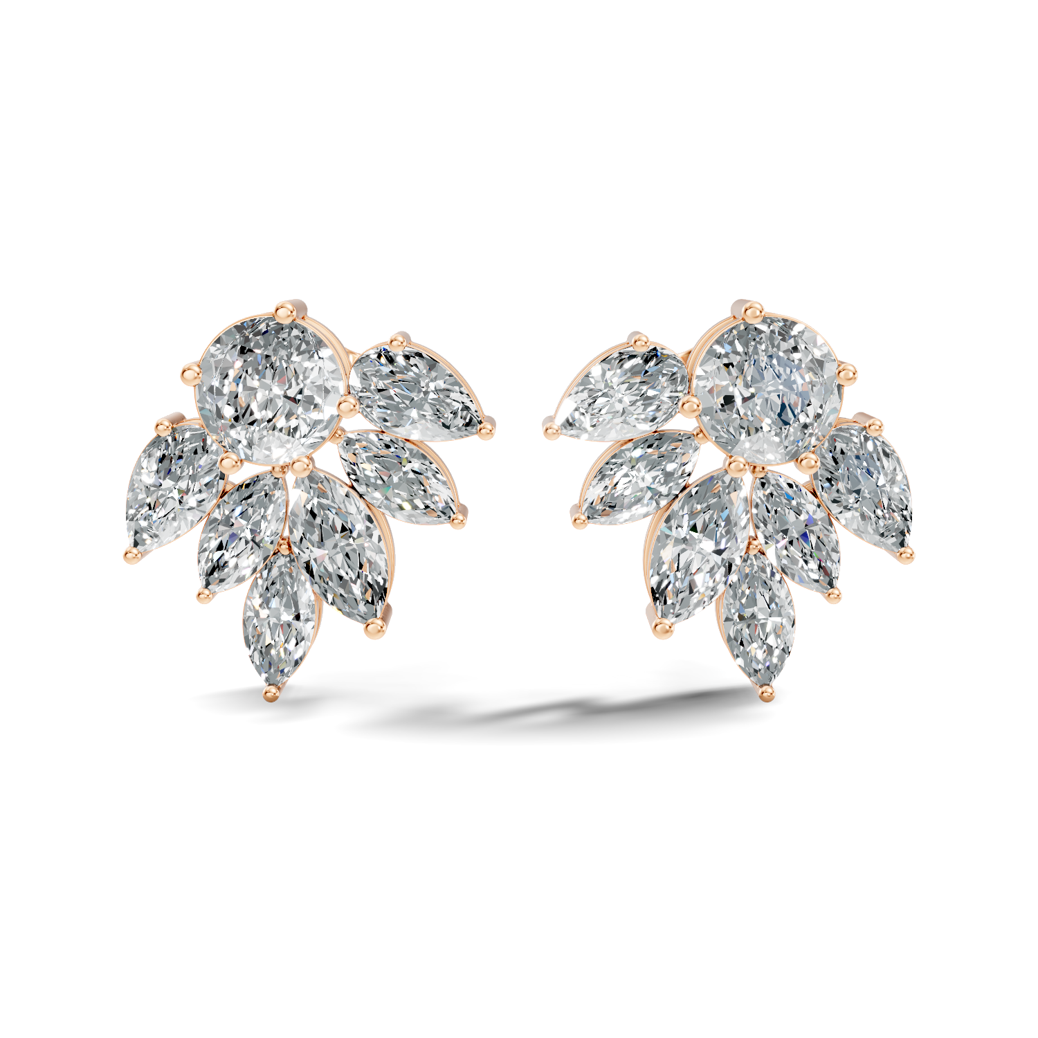 Round, Marquise & Pear Fan Arc Cluster Diamond Stud