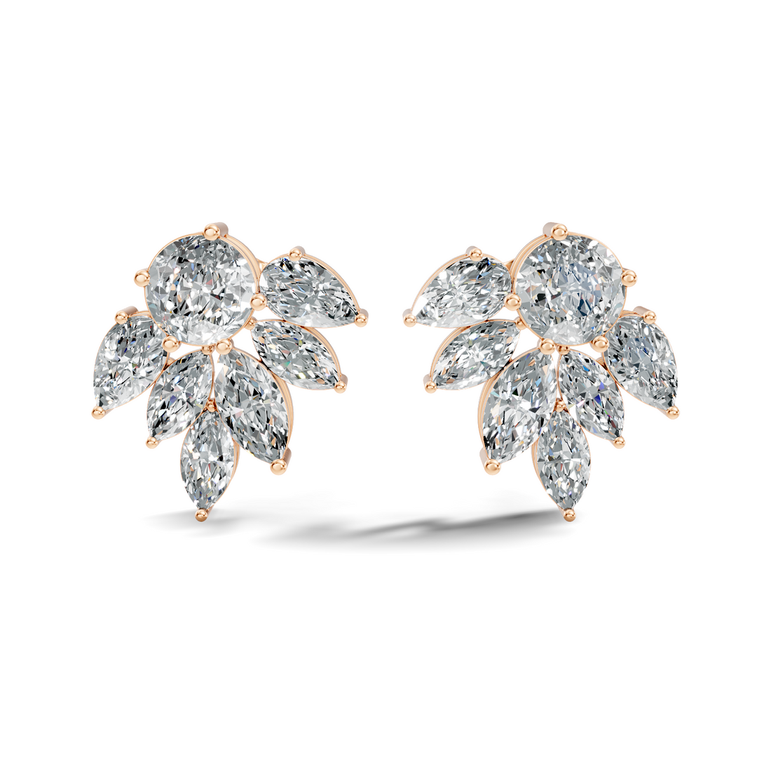 Round, Marquise & Pear Fan Arc Cluster Diamond Stud
