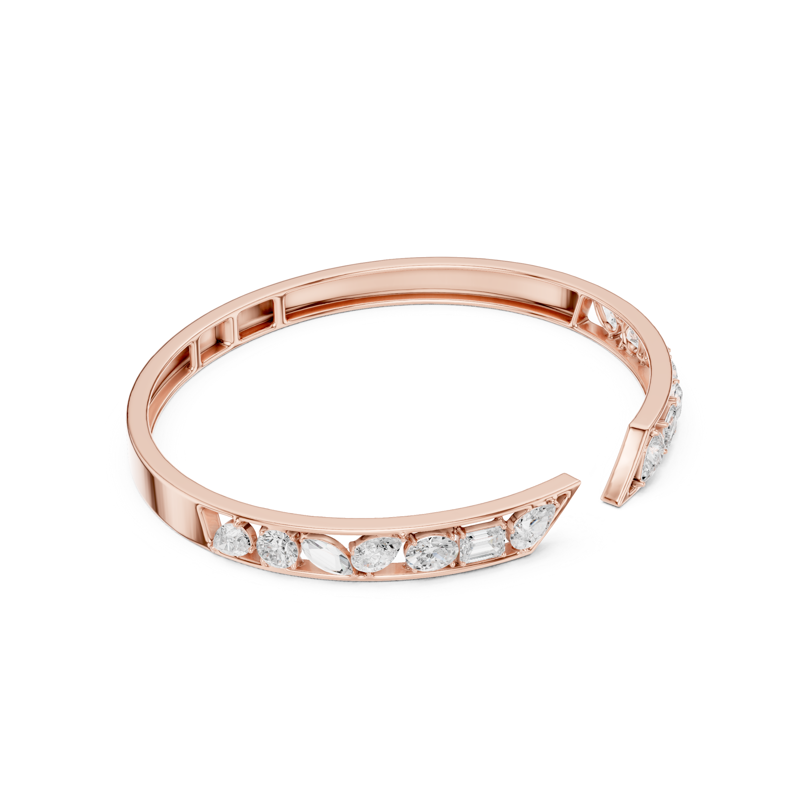 Multi-Shape Diamond Open Bypass Bracelet