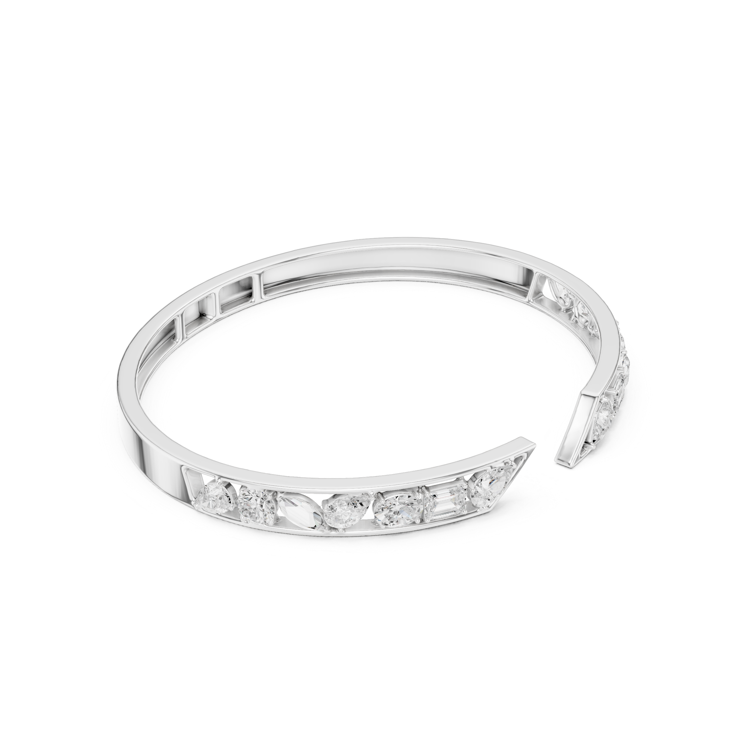 Multi-Shape Diamond Open Bypass Bracelet