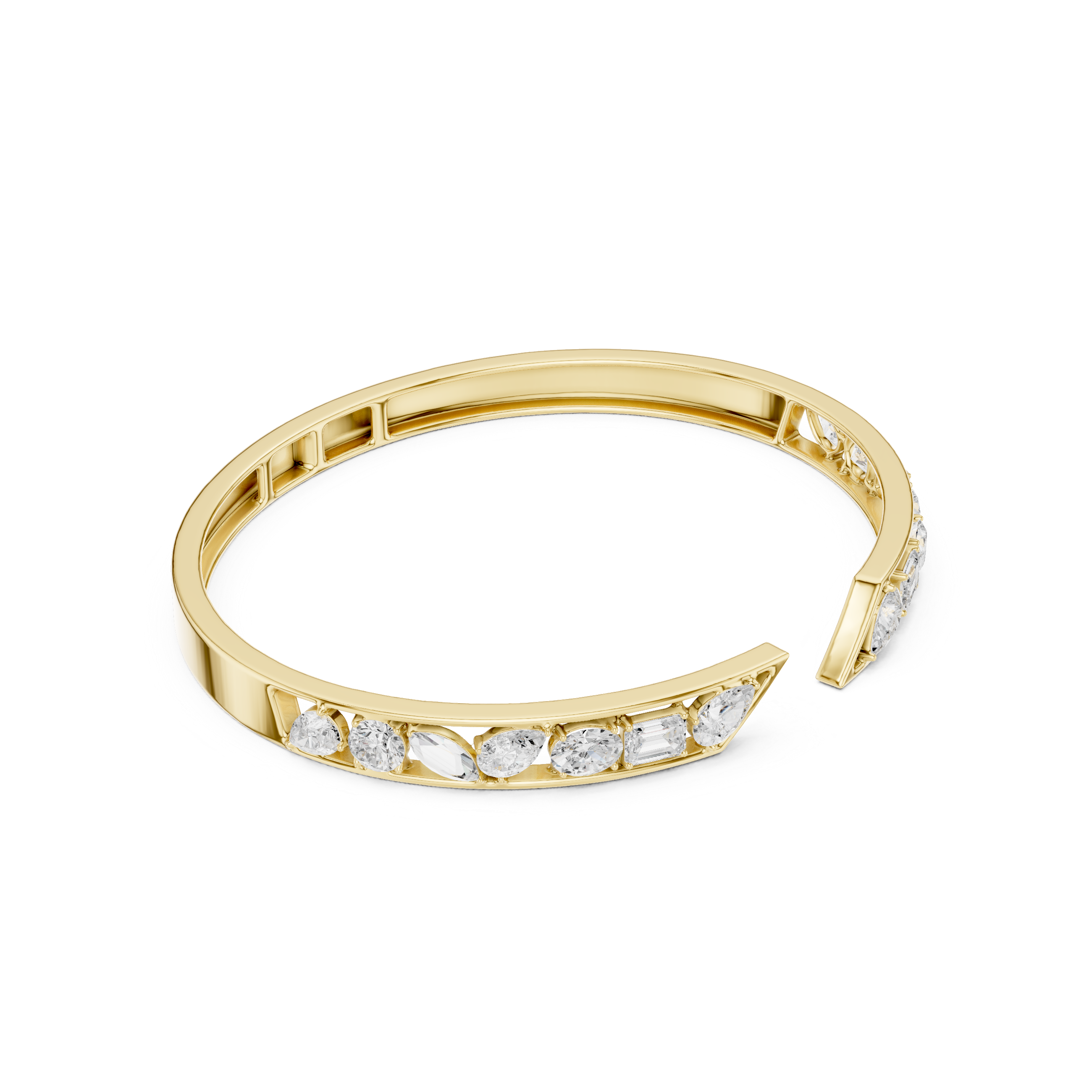 Multi-Shape Diamond Open Bypass Bracelet