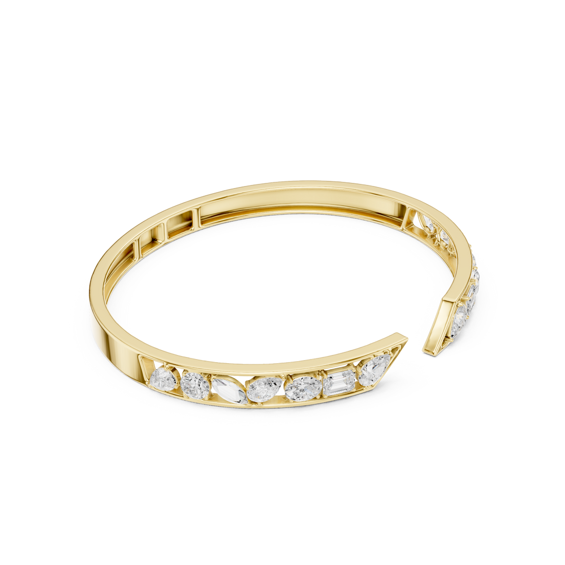 Multi-Shape Diamond Open Bypass Bracelet