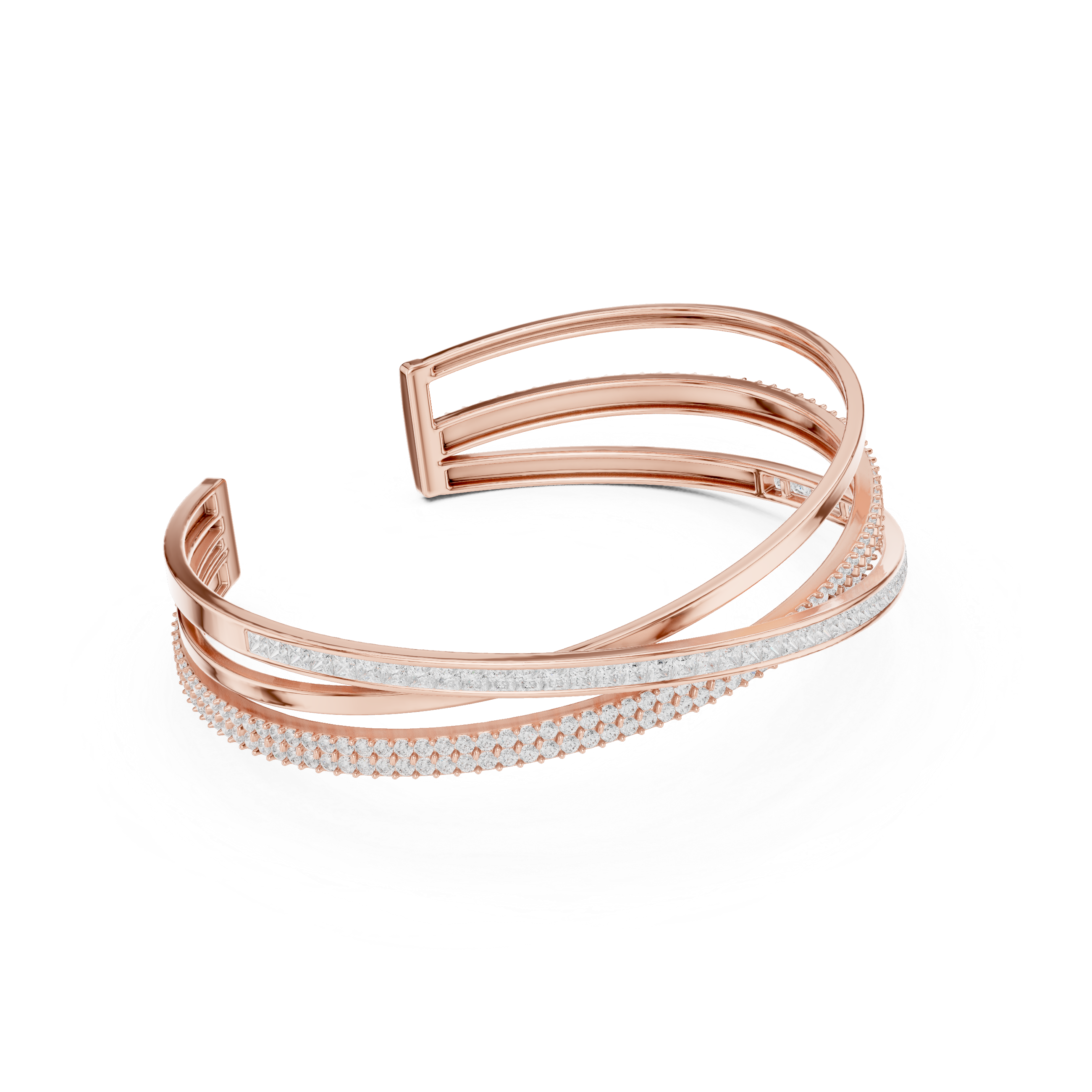 Crossover Multrow Diamond Statement Bangle Cuff