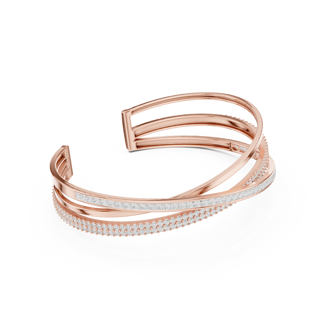 Crossover Multrow Diamond Statement Bangle Cuff