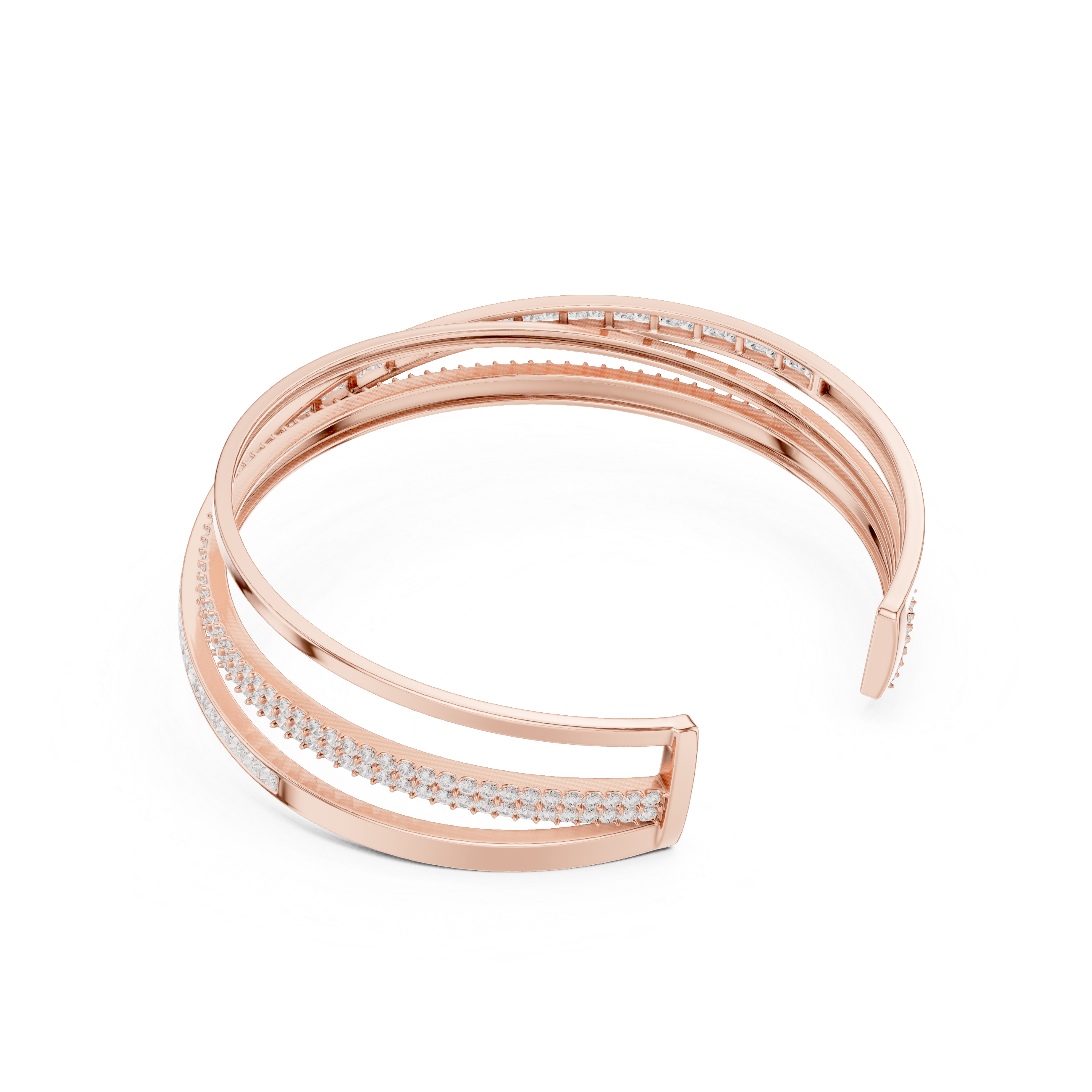 Crossover Multrow Diamond Statement Bangle Cuff