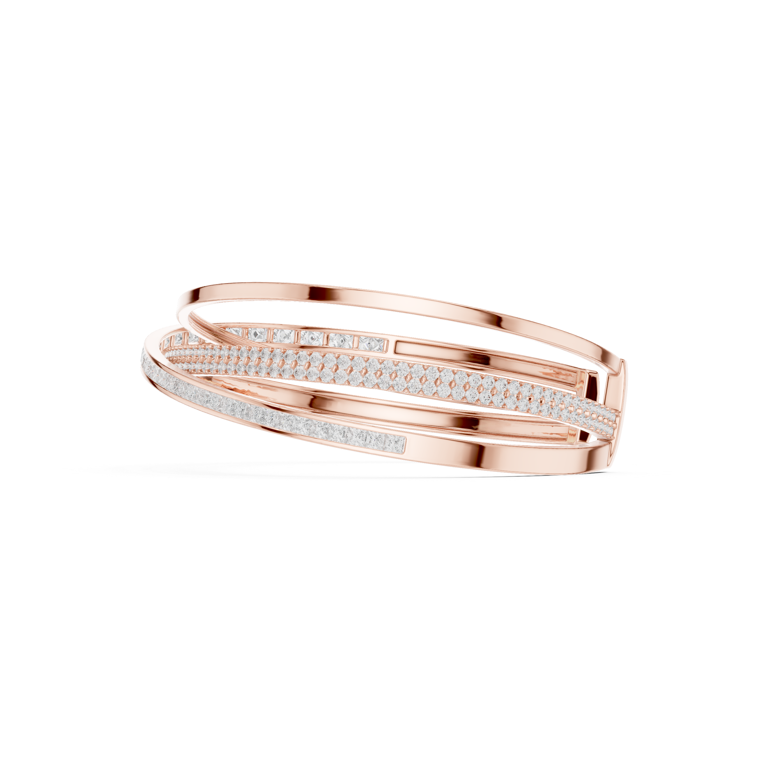 Crossover Multrow Diamond Statement Bangle Cuff