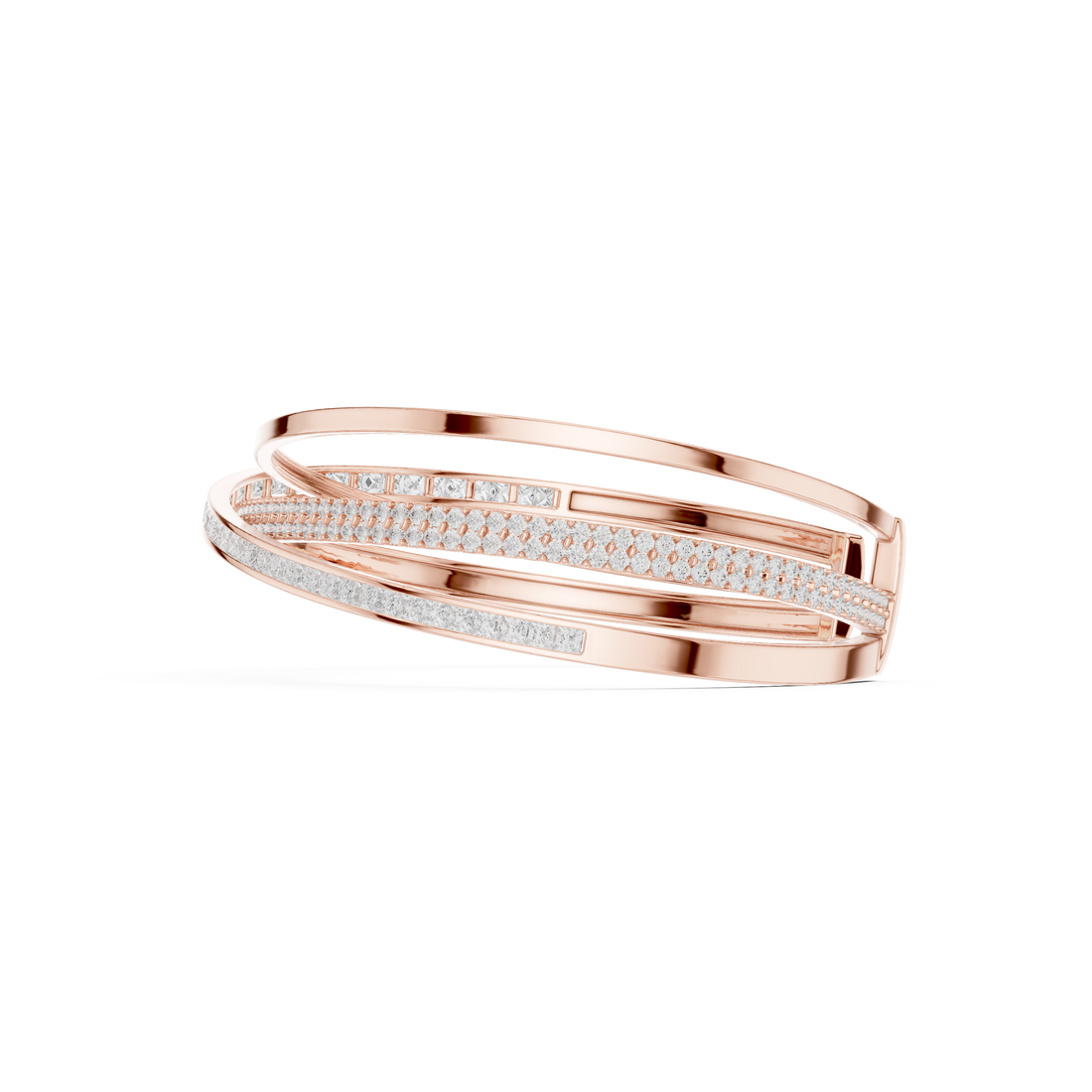 Crossover Multrow Diamond Statement Bangle Cuff