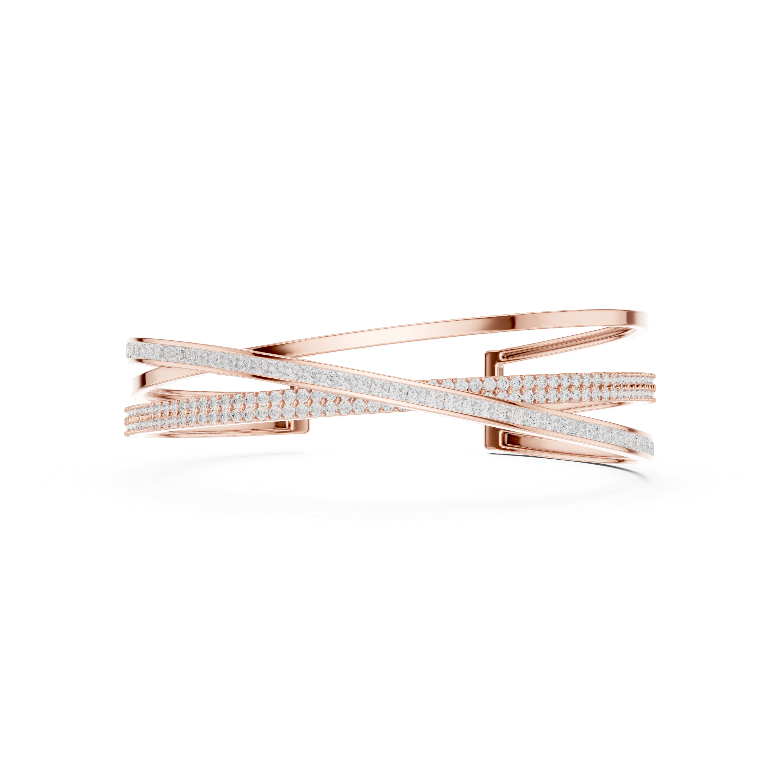 Crossover Multrow Diamond Statement Bangle Cuff