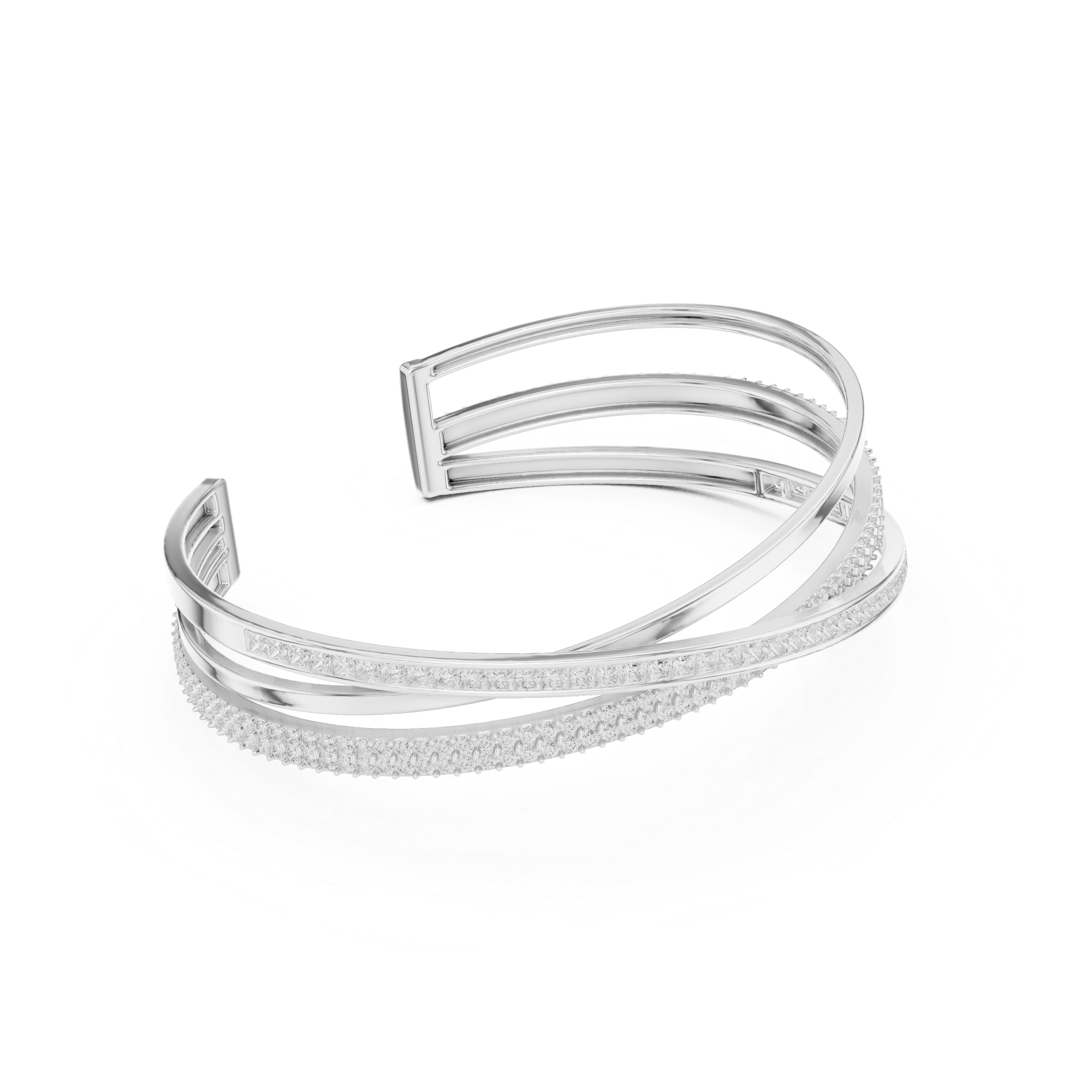Crossover Multrow Diamond Statement Bangle Cuff