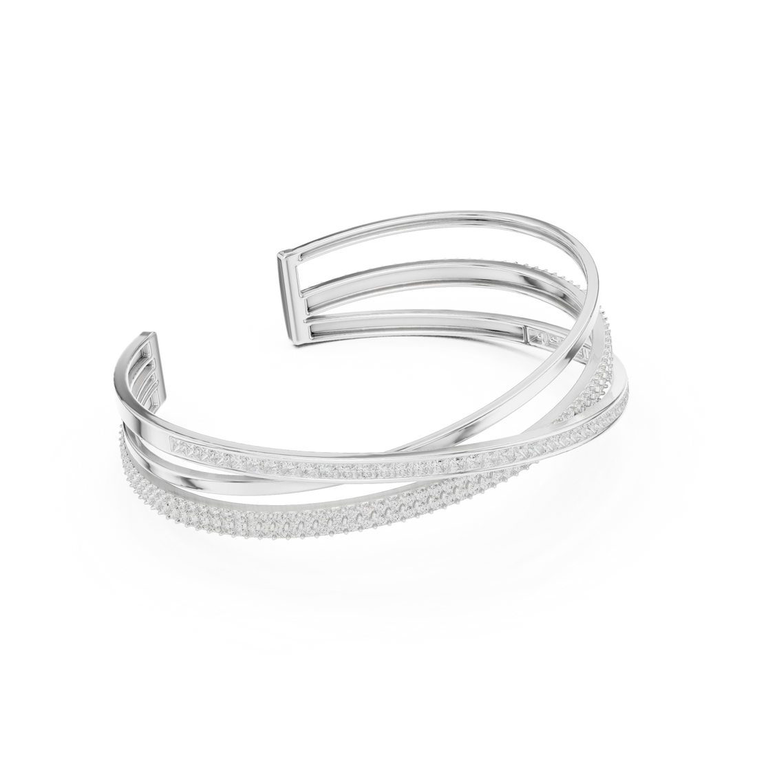 Crossover Multrow Diamond Statement Bangle Cuff