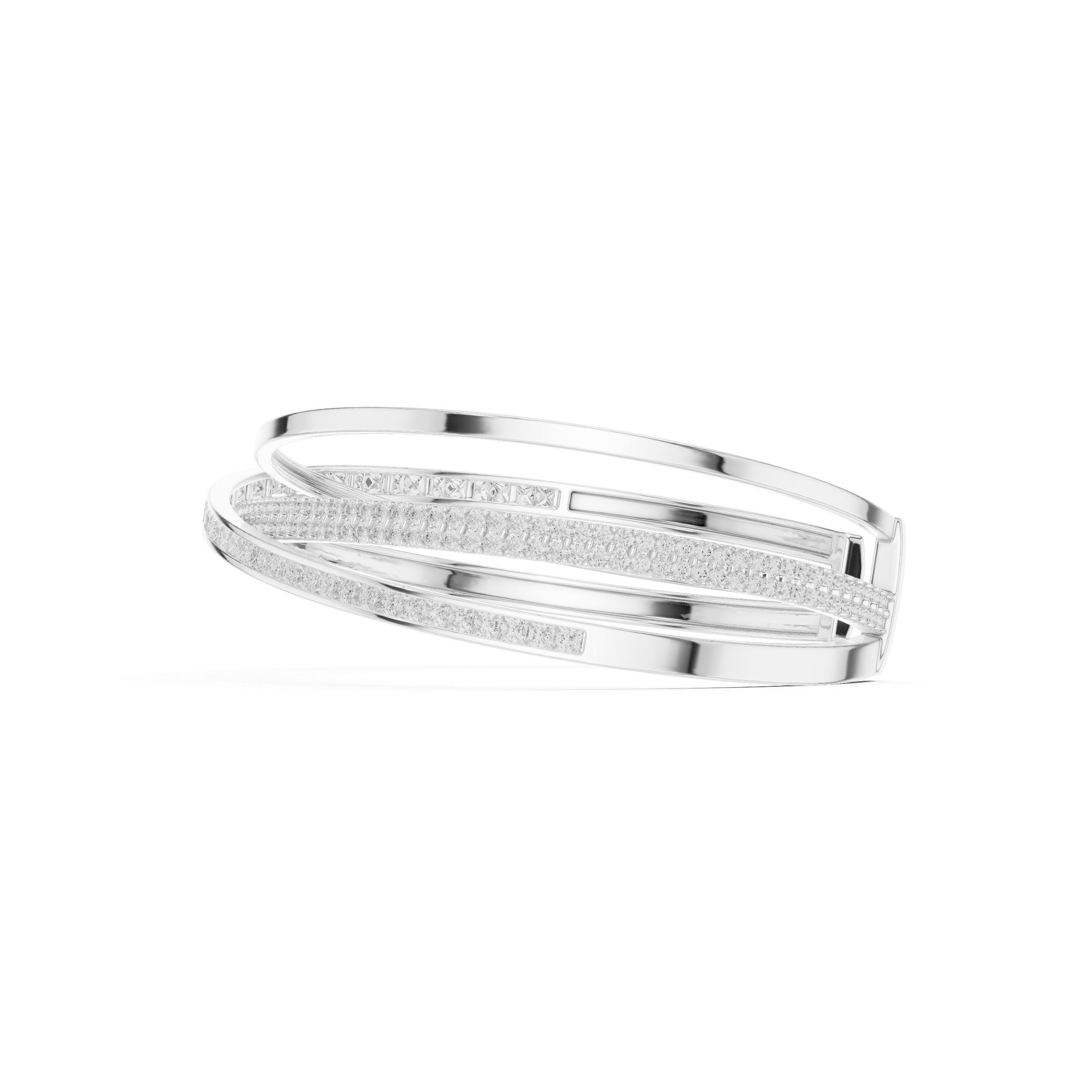 Crossover Multrow Diamond Statement Bangle Cuff