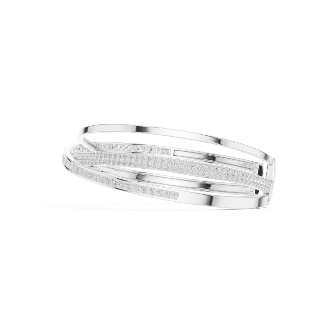 Crossover Multrow Diamond Statement Bangle Cuff