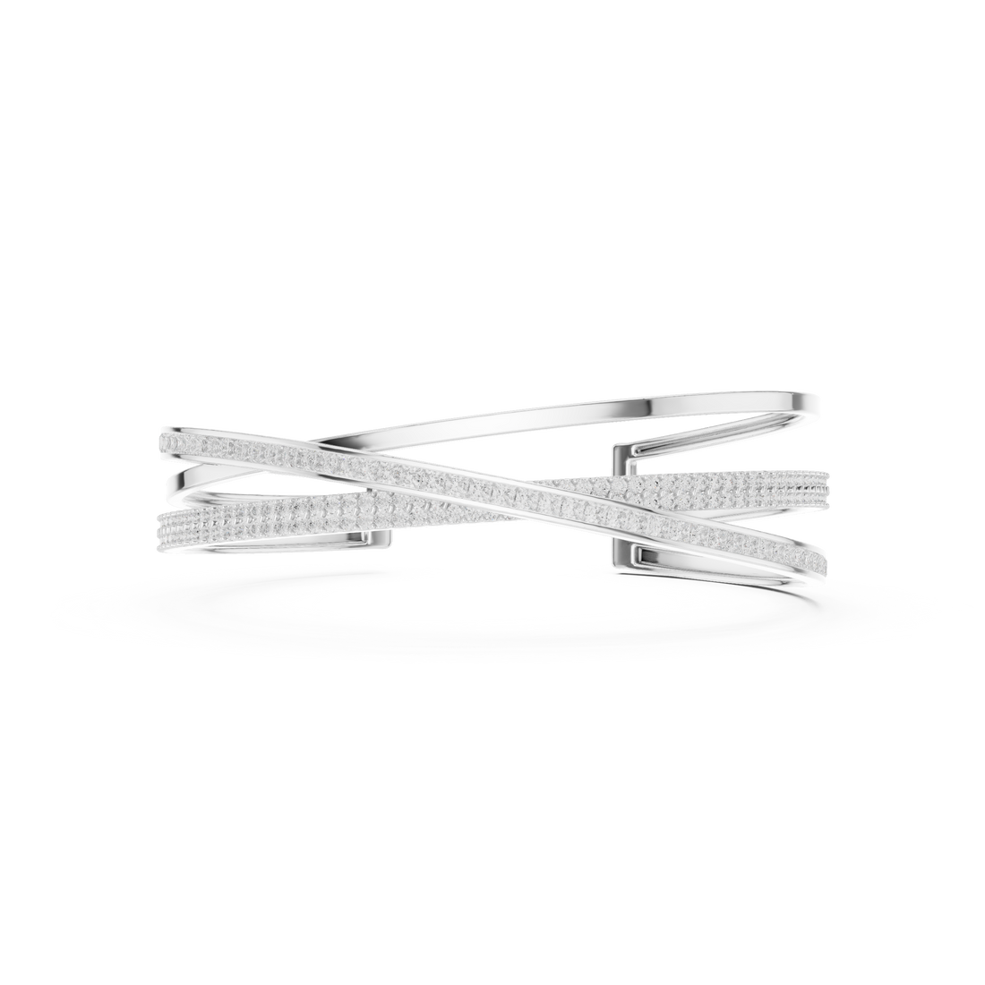 Crossover Multrow Diamond Statement Bangle Cuff