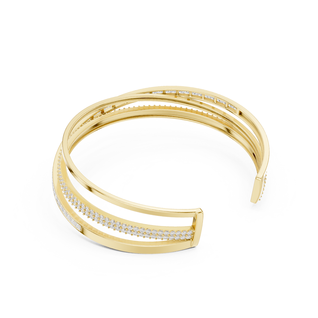 Crossover Multrow Diamond Statement Bangle Cuff