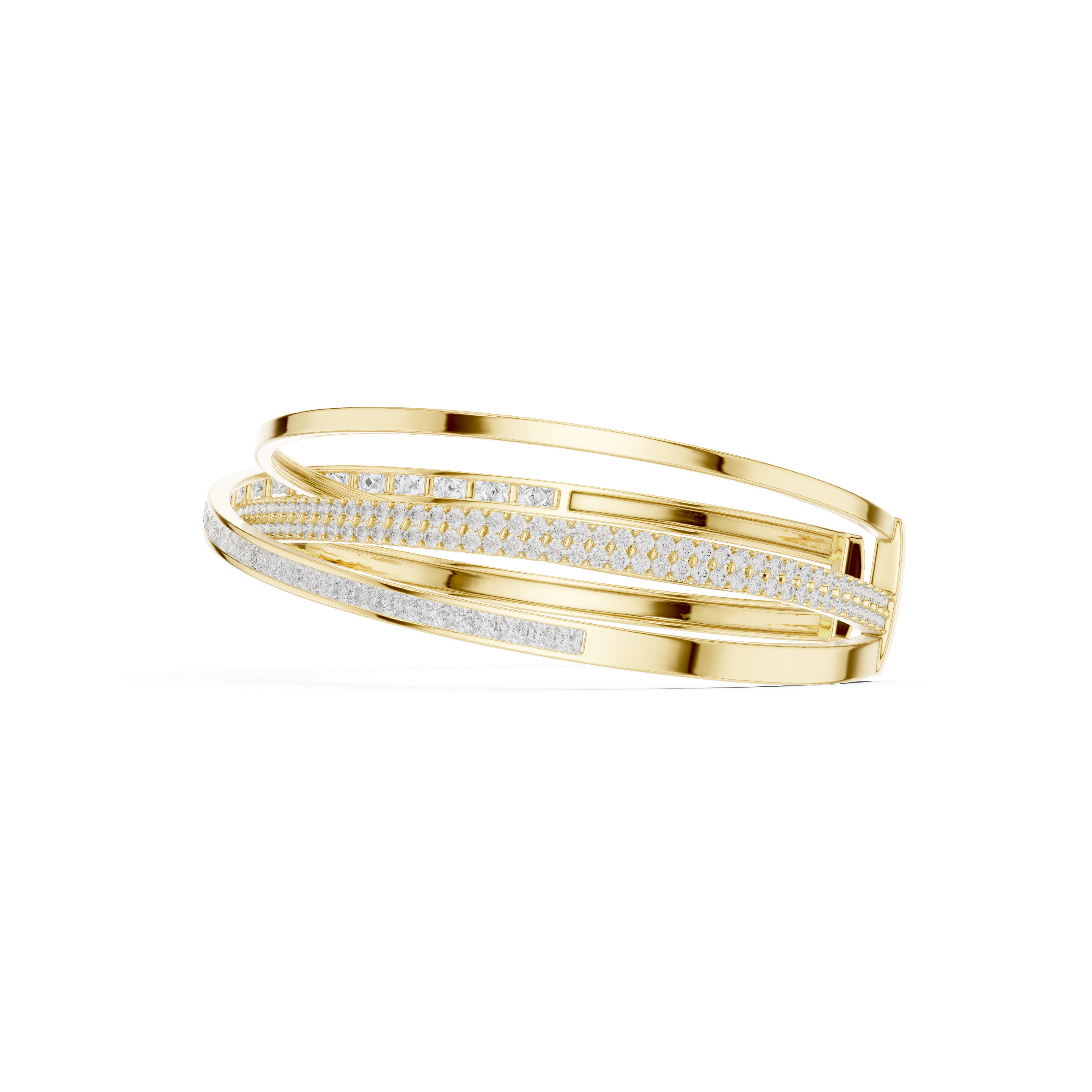 Crossover Multrow Diamond Statement Bangle Cuff
