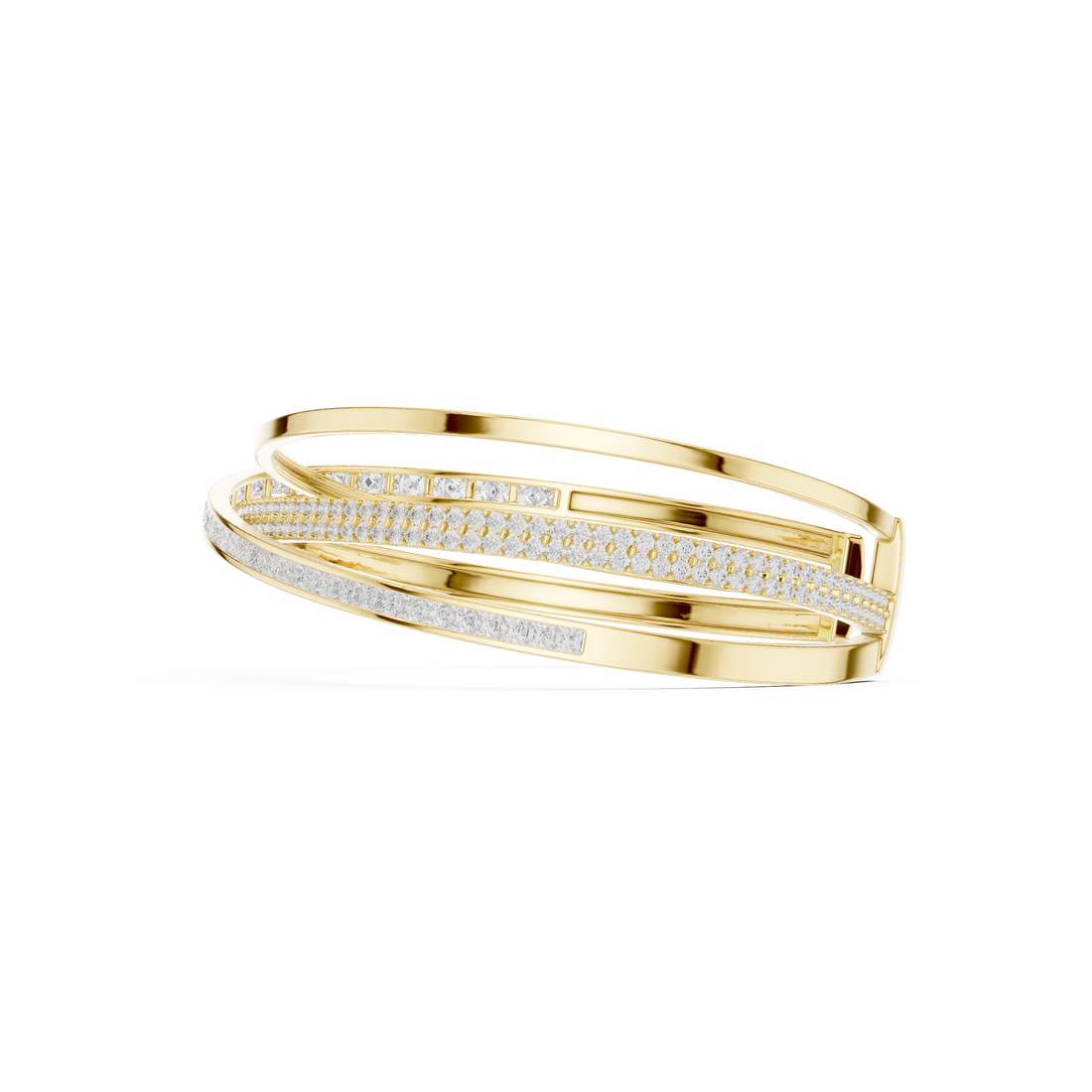 Crossover Multrow Diamond Statement Bangle Cuff