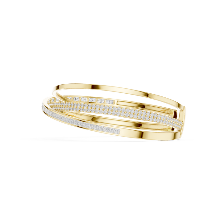 Crossover Multrow Diamond Statement Bangle Cuff