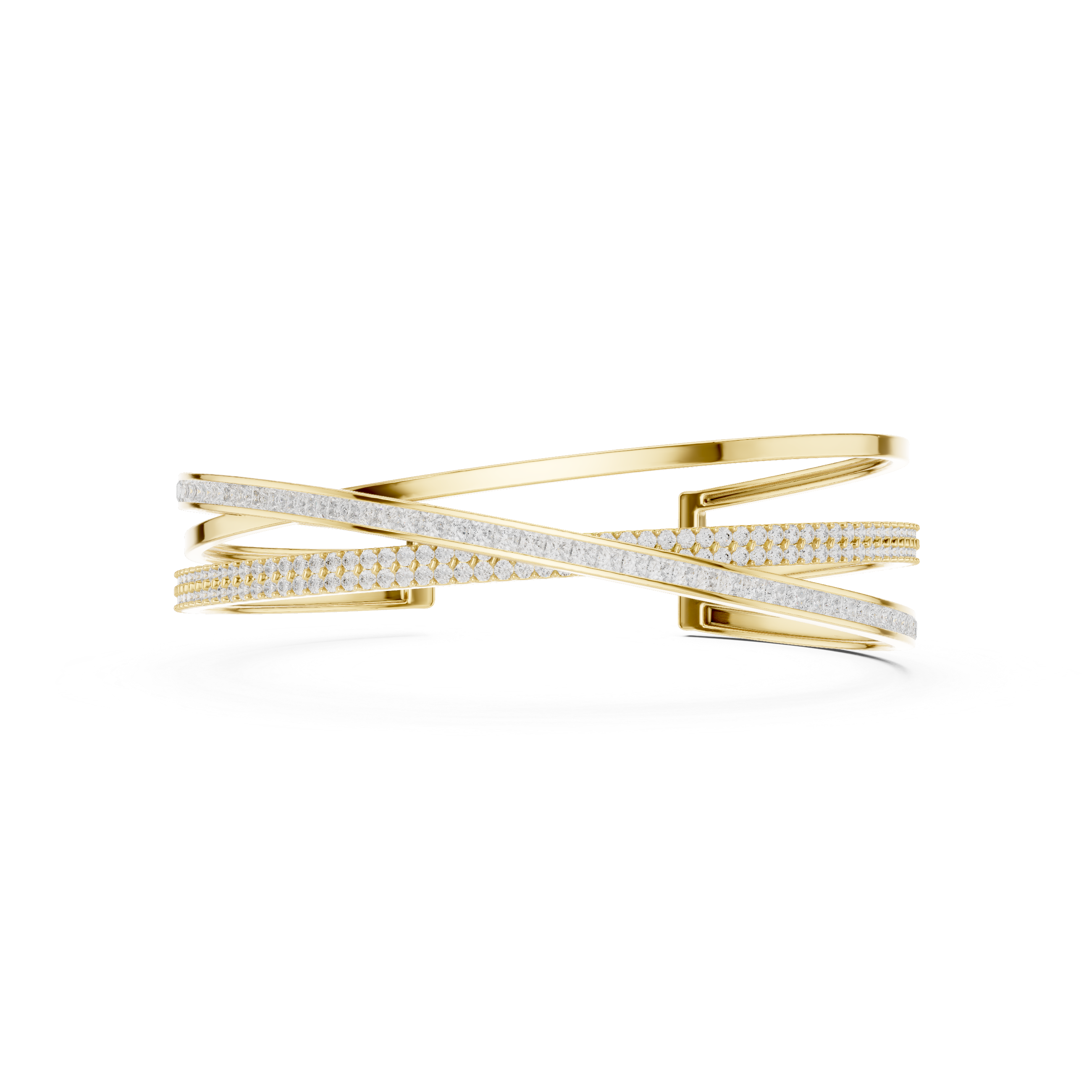 Crossover Multrow Diamond Statement Bangle Cuff