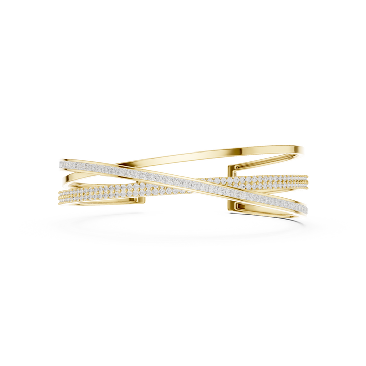 Crossover Multrow Diamond Statement Bangle Cuff