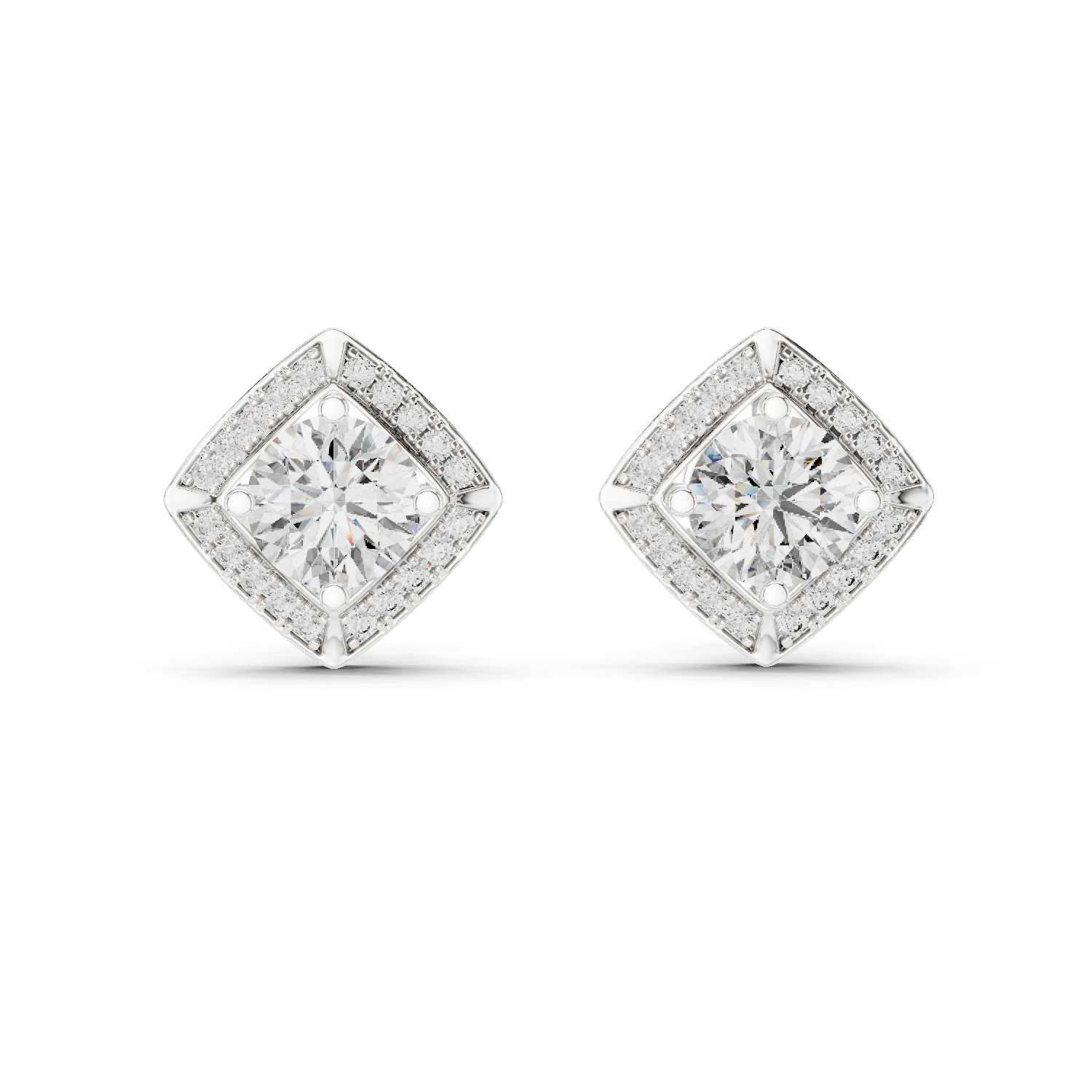 Square Cushion Halo Diamond Stud