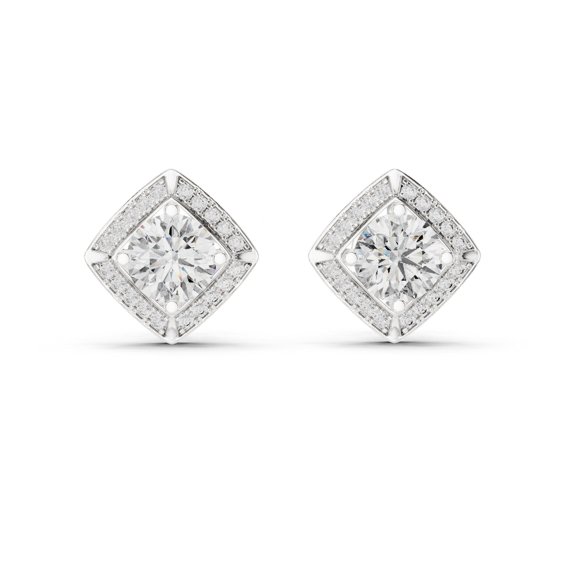 Square Cushion Halo Diamond Stud
