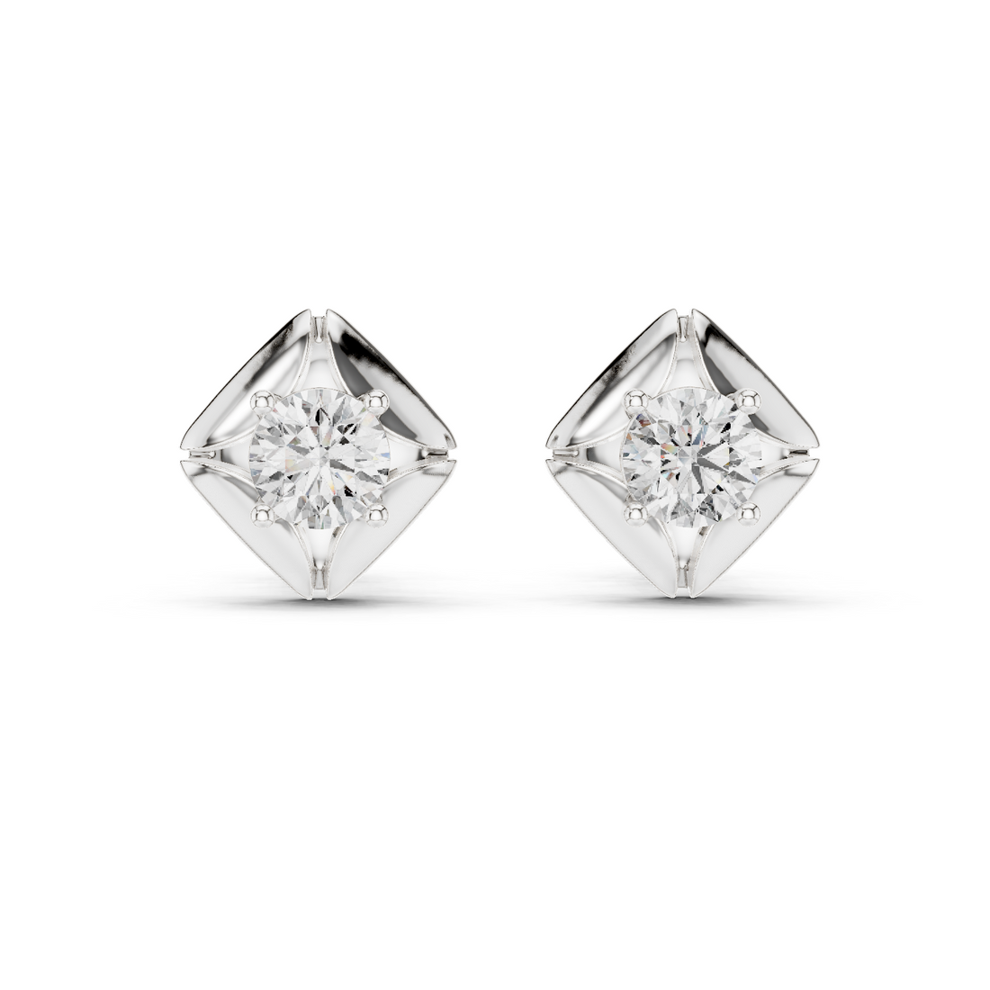 Bold Cushion Frame Solitaire Round Cut Diamond Stud