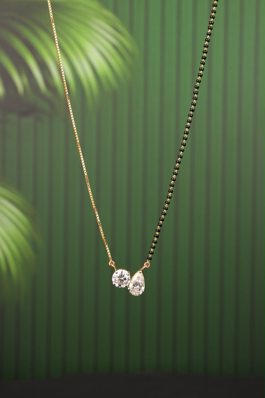 2.0 CTRound & Pear Cut Two-Tone Diamond Mangalsutra Pendant
