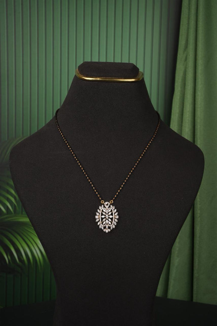 Elegant Floral Diamond Pendant Black Beads