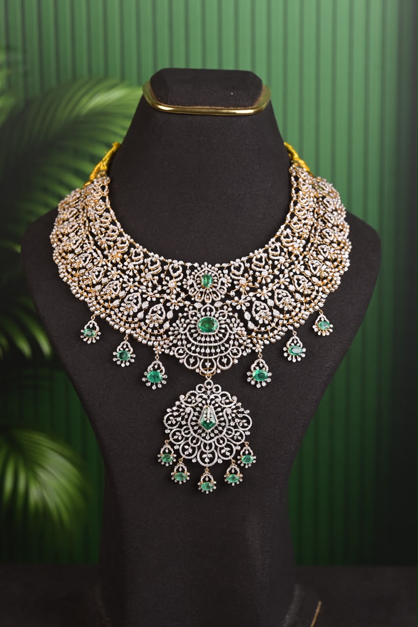 Royal Emerald & Diamond Statement Bridal Necklace