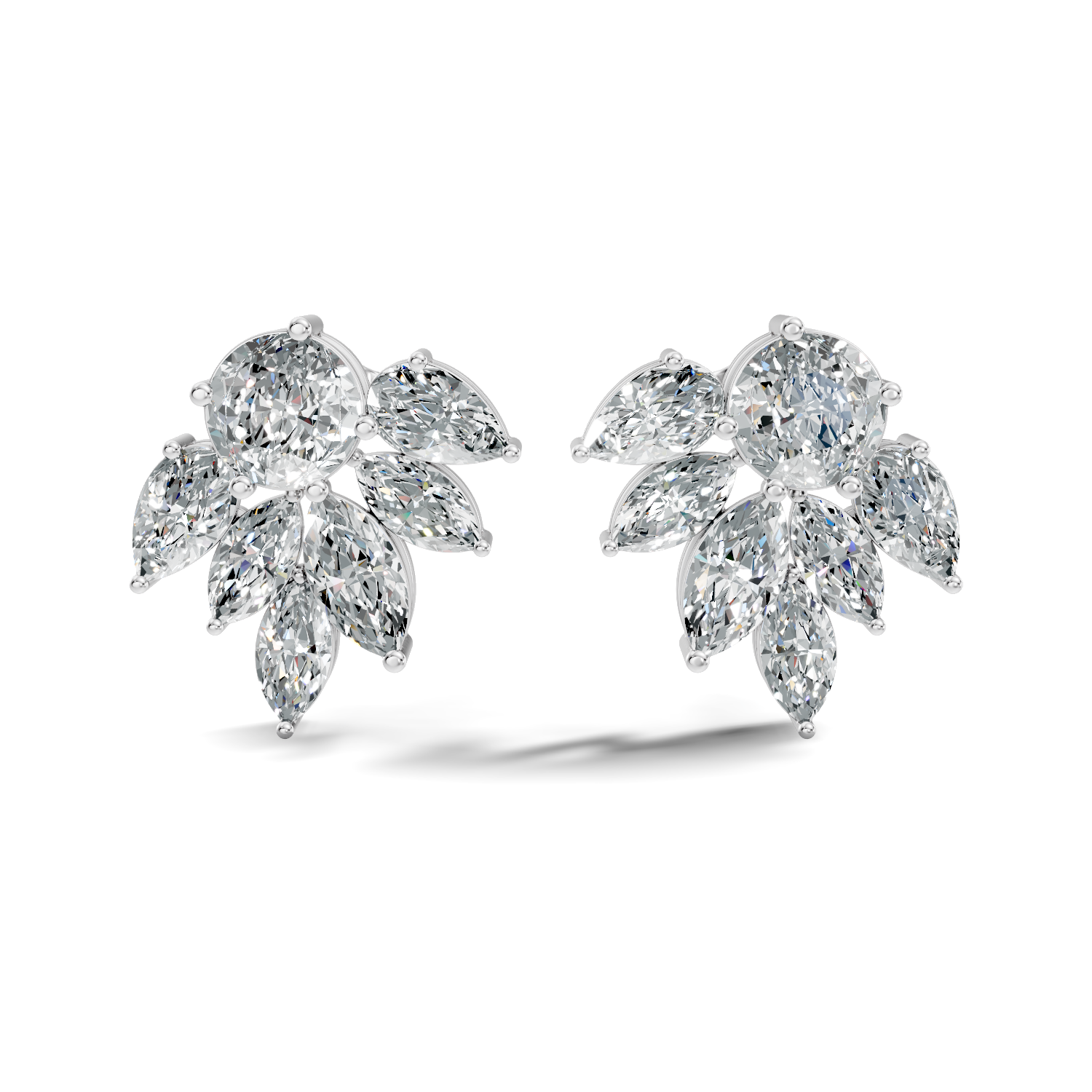Round, Marquise & Pear Fan Arc Cluster Diamond Stud