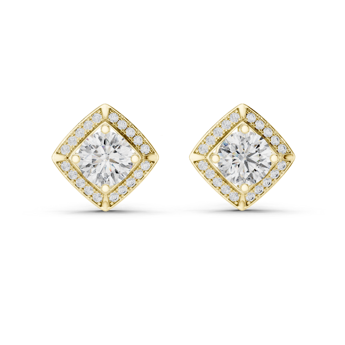 Square Cushion Halo Diamond Stud