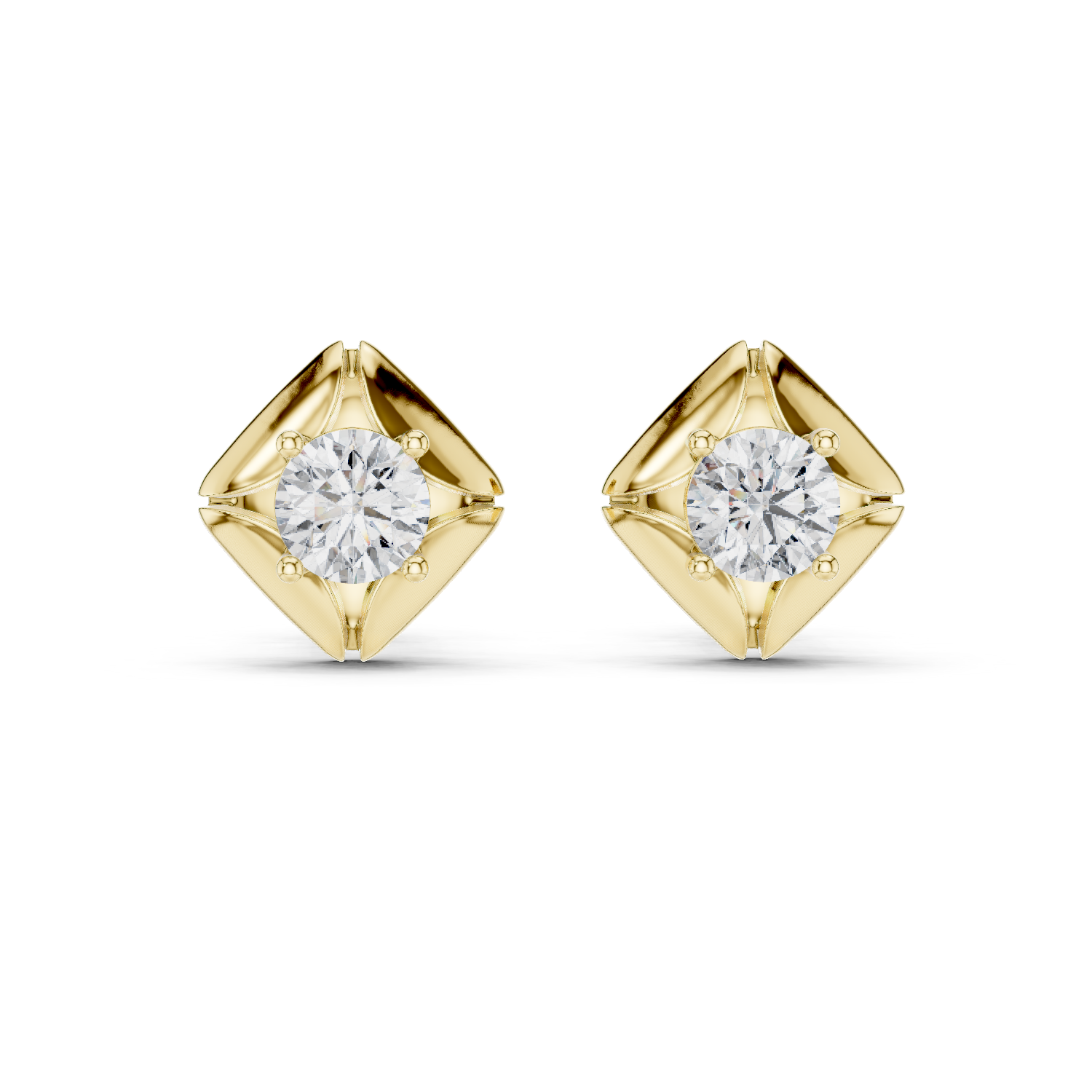 Bold Cushion Frame Solitaire Round Cut Diamond Stud