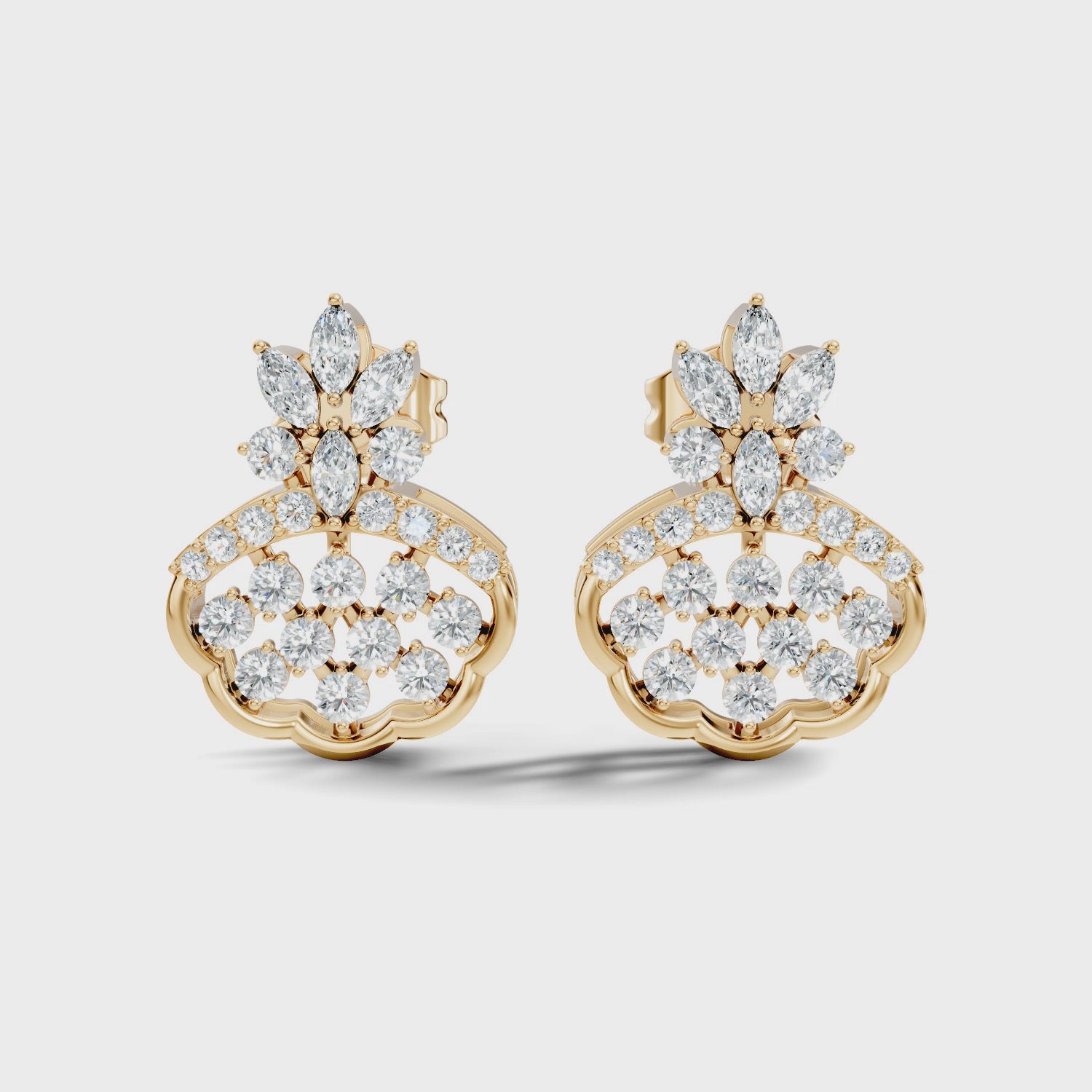 Crowned Chandelier Fan Diamond Cluster Stud