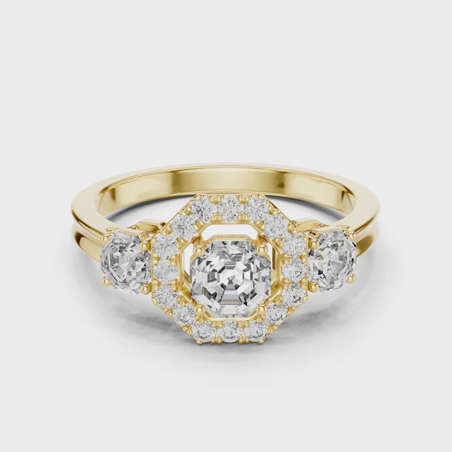 Octagon Halo & Three-Stone Engagement Ring