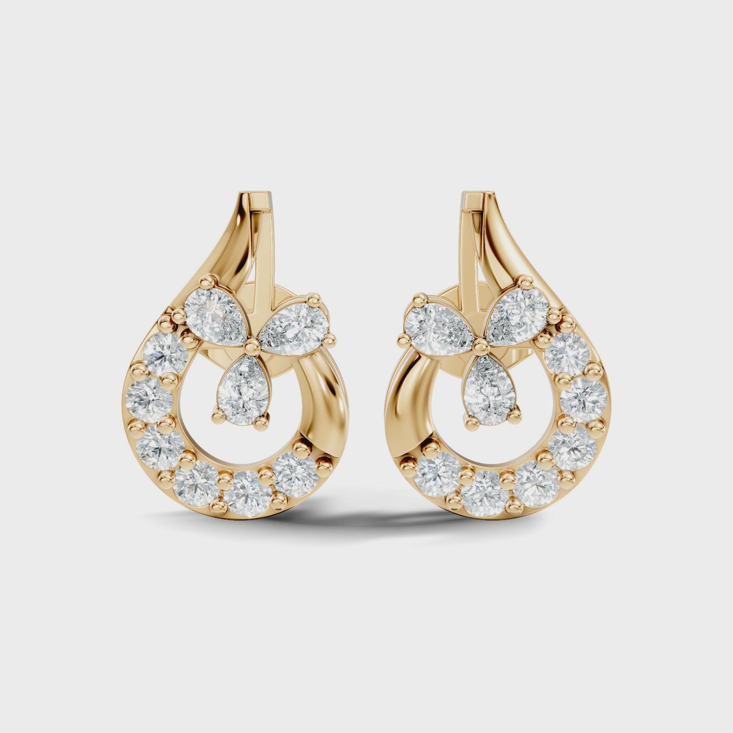 Pear & Round Diamond Teardrop Floral Cluster Stud