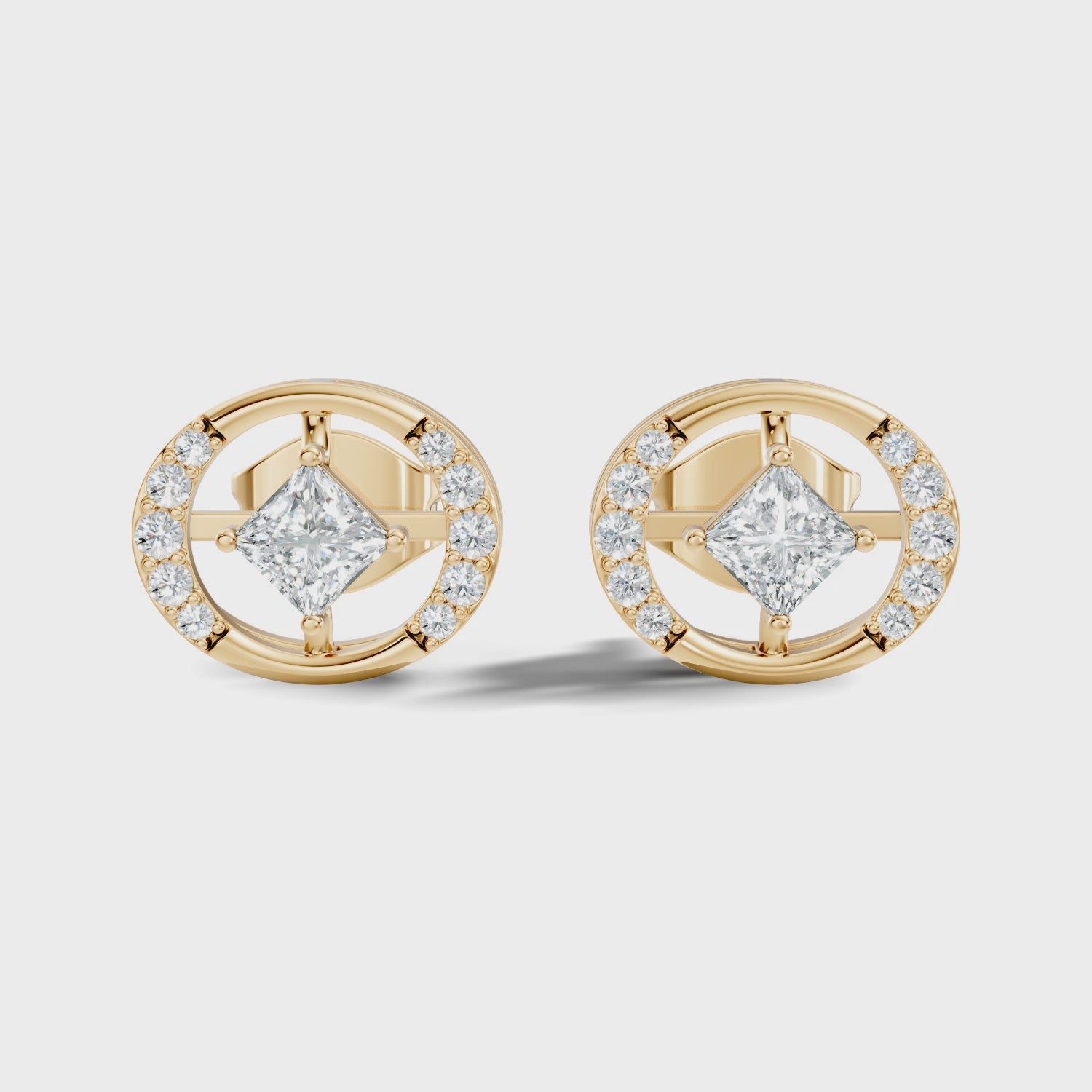 Princess Cut Solitaire & Oval Open Frame Diamond Stud