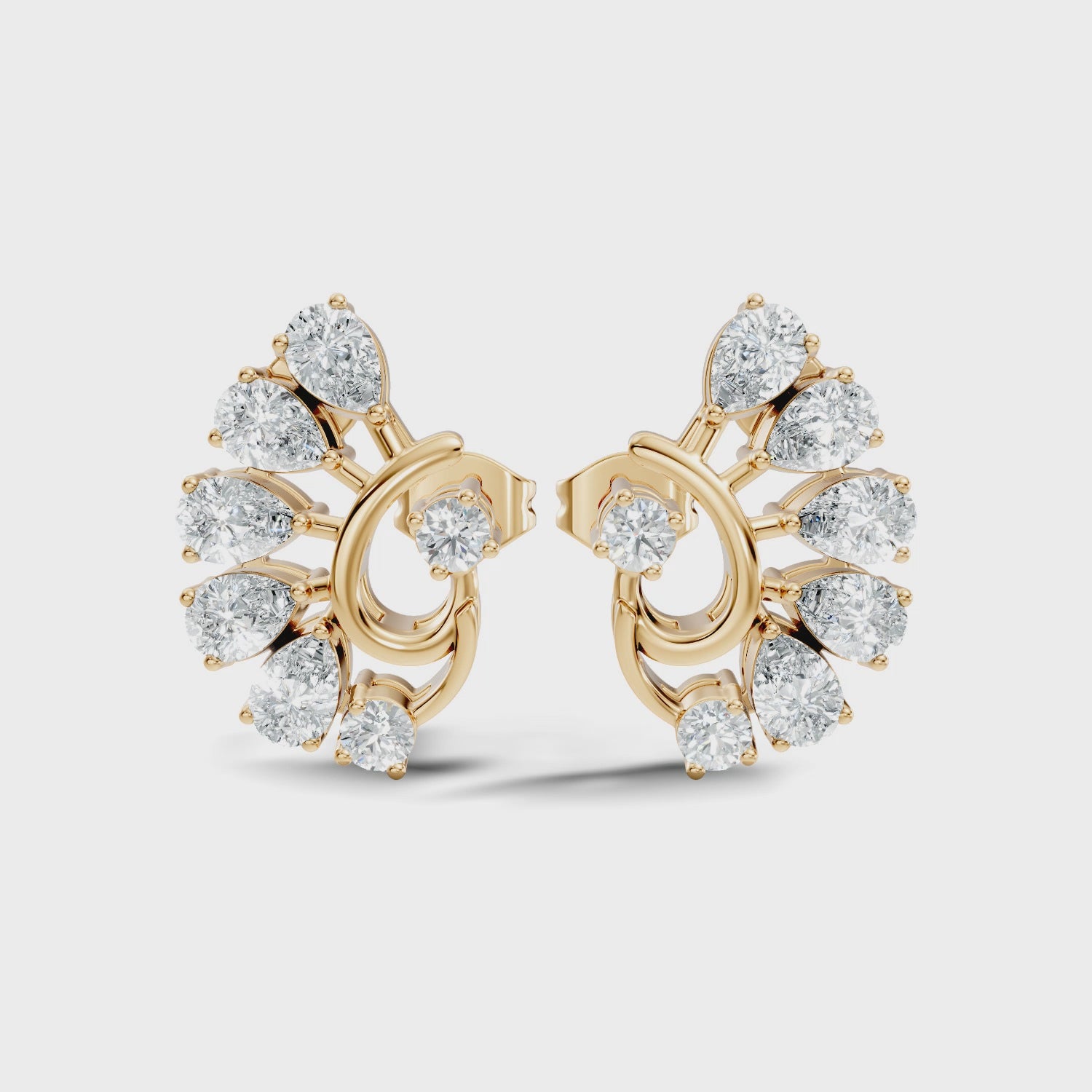 Pear & Round Peacock Fan Arc Diamond Stud