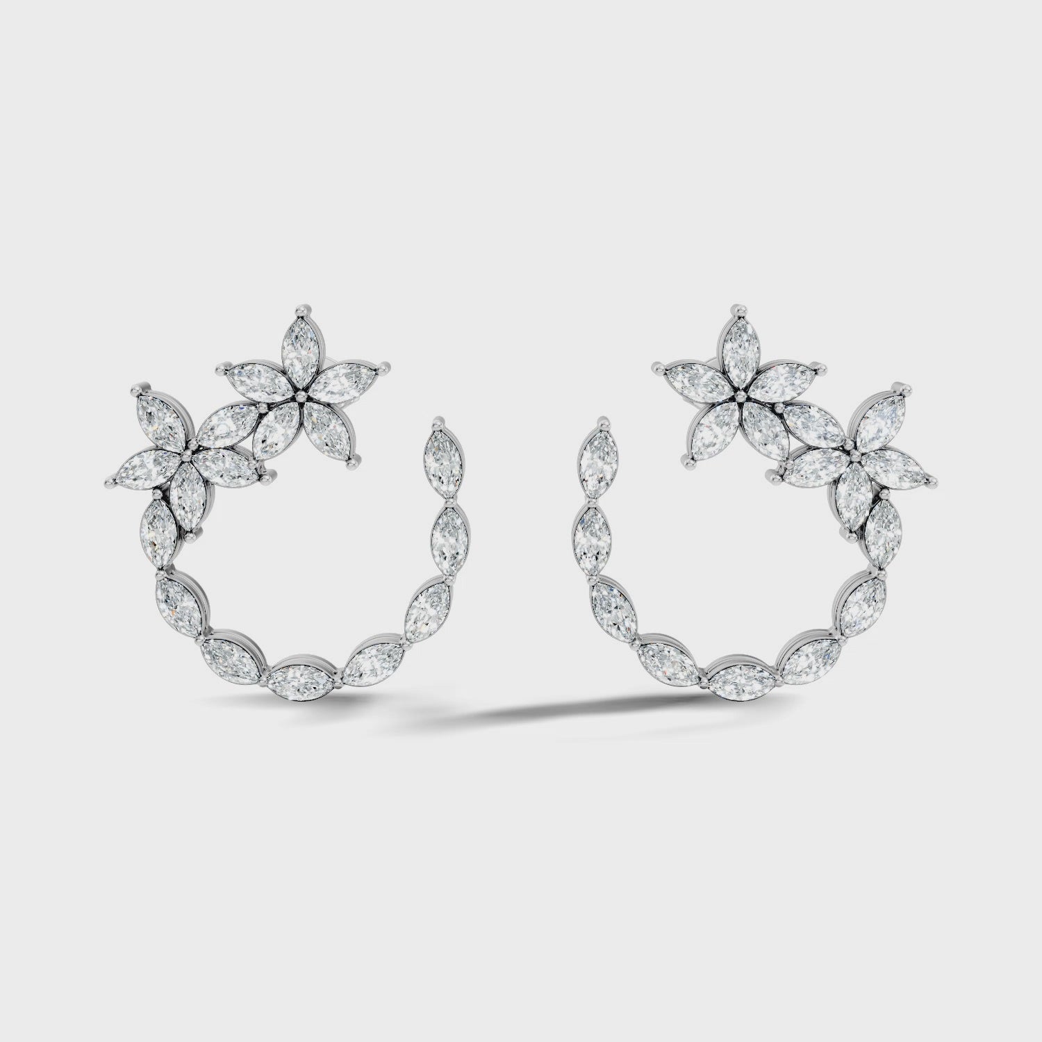 Floral Bloom Marquise Diamond Curved Earrings