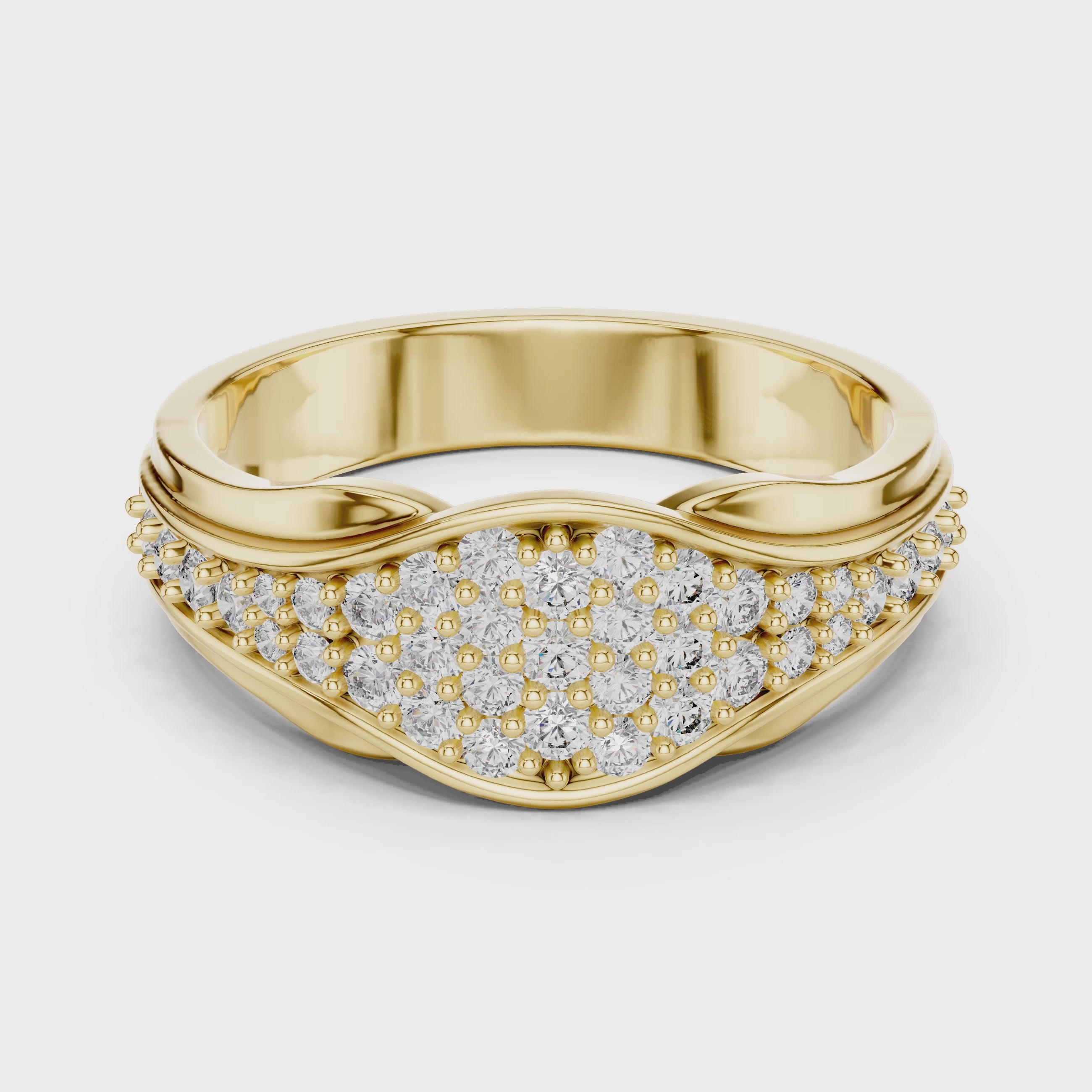 Graduated Multi-Row Pave Diamond Wide Dome Band
