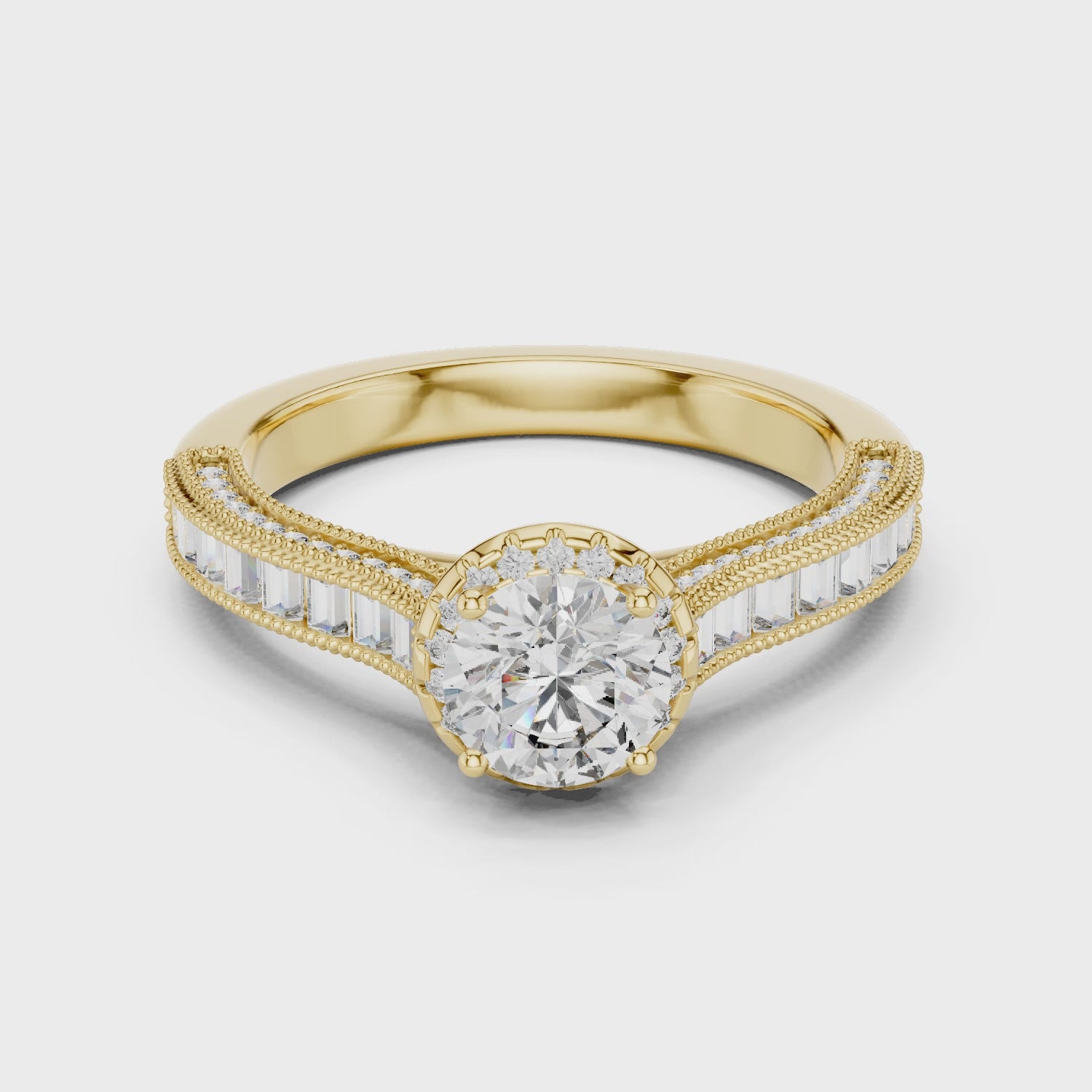 Round Solitaire Engagement Ring with Channel & U-Cut Accent Shank