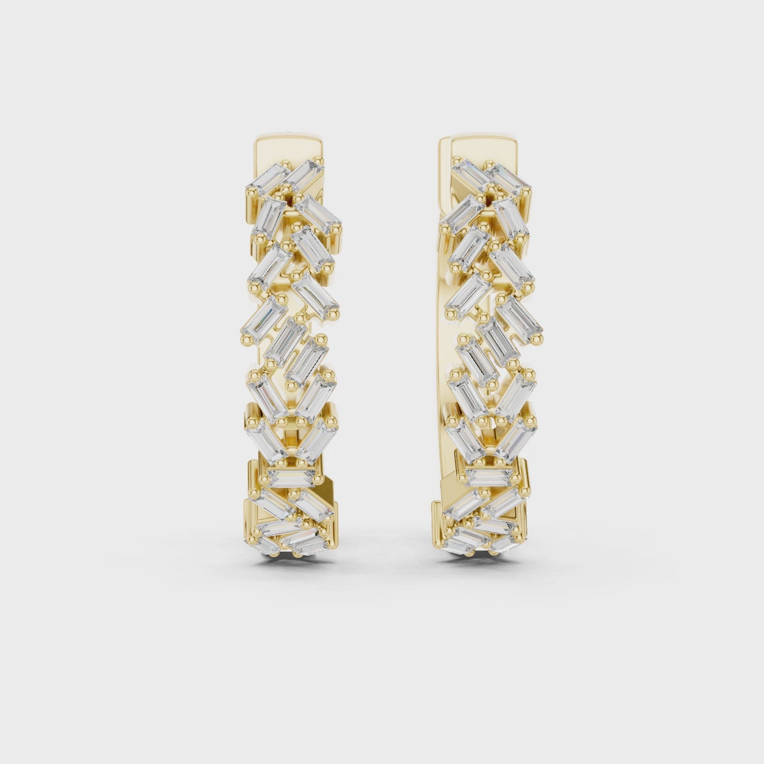 Baguette Cut Diamond Cluster Hoop Earrings