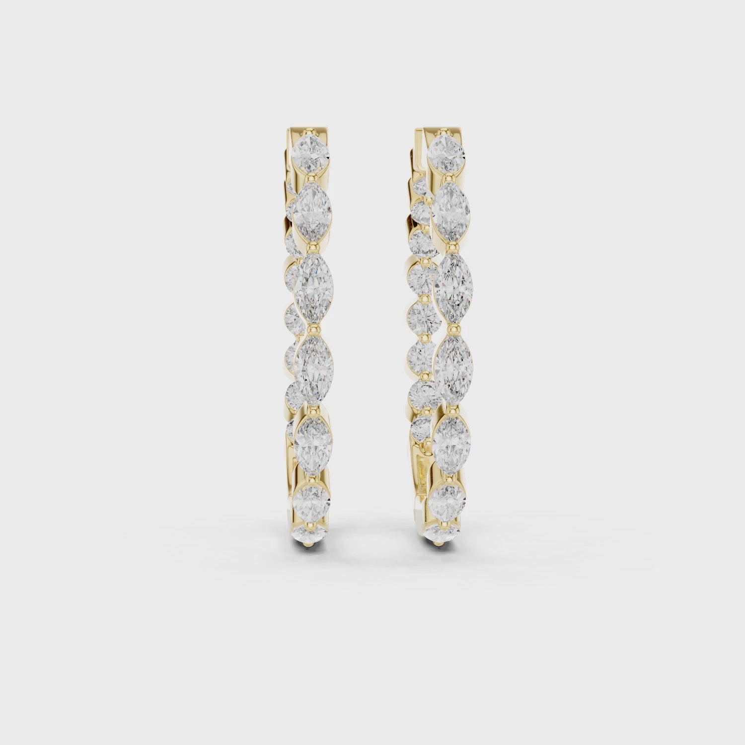 Marquise & Round Diamond Alternating Hoop Earrings
