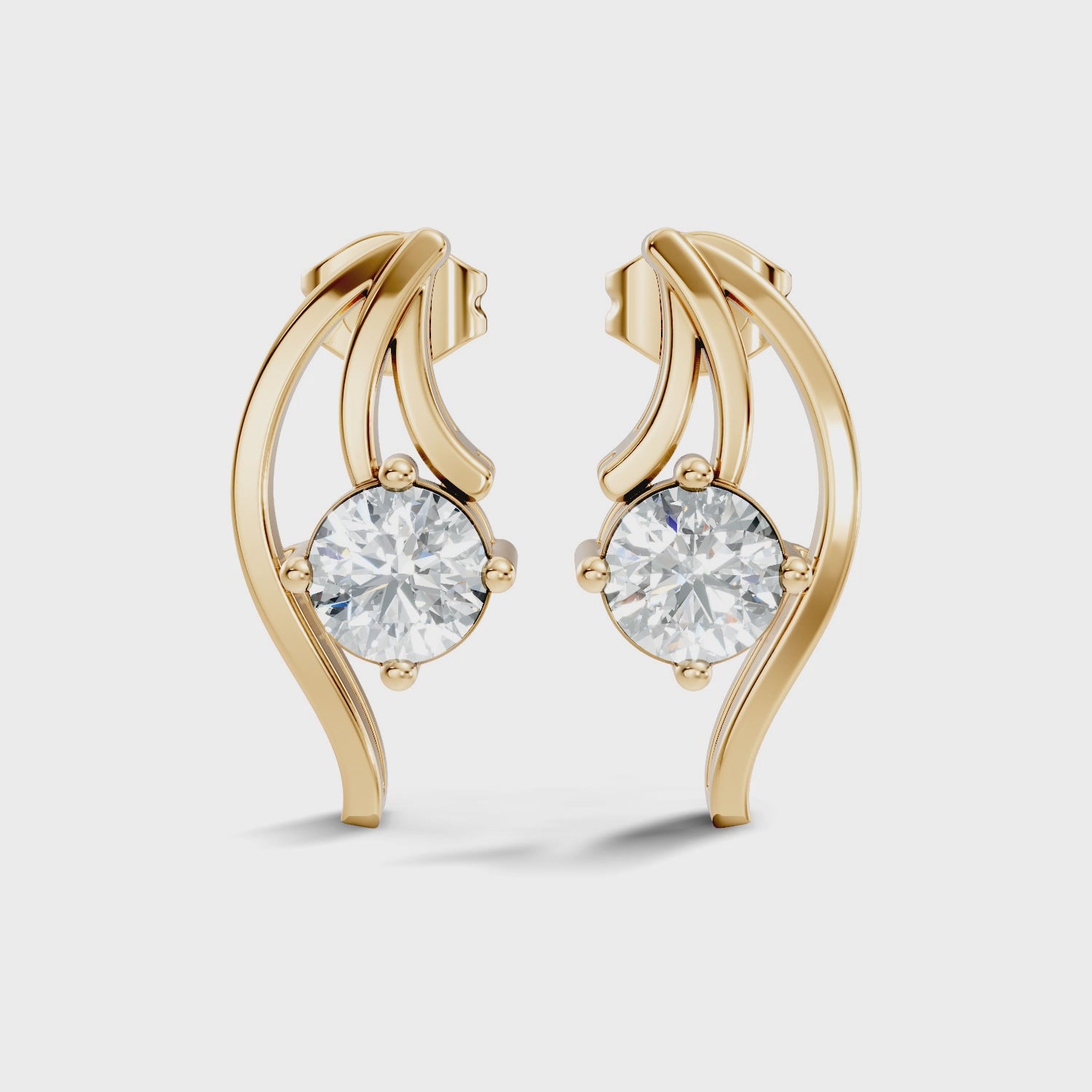 Round Solitaire & Fluid Wave Arc Diamond Stud