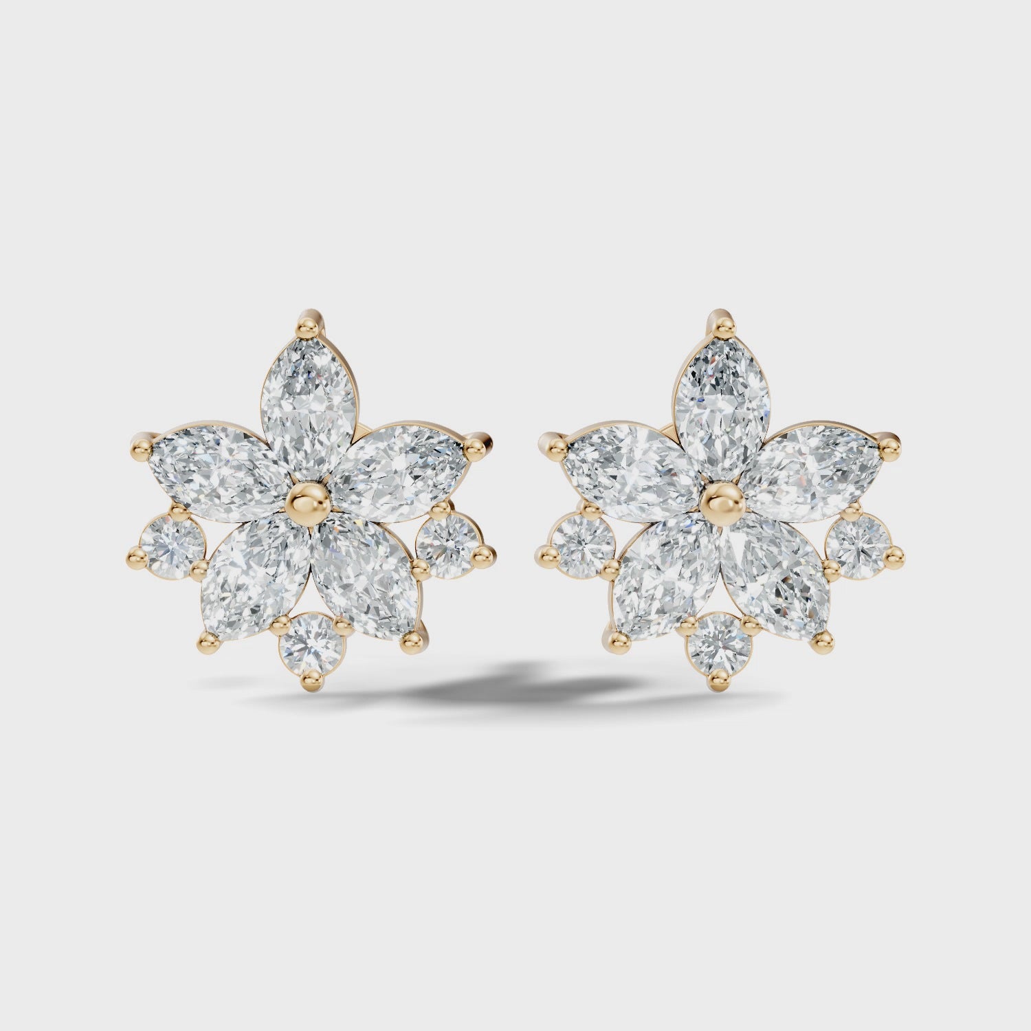 Marquise & Round Cut Lotus Blossom Cluster Stud