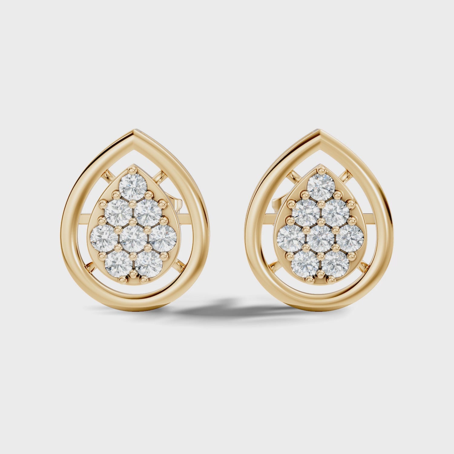 Pear-Shaped Open Frame & Diamond Cluster Stud