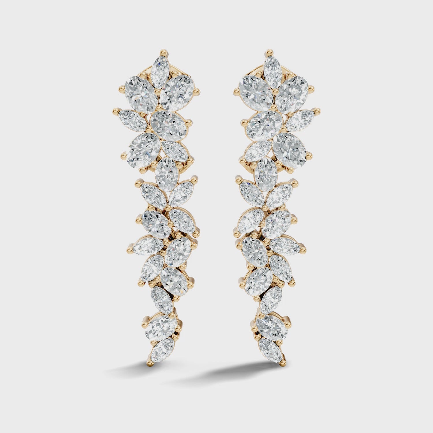 Oval & Marquise Leaf Vine Cascade Diamond Drop Earrings